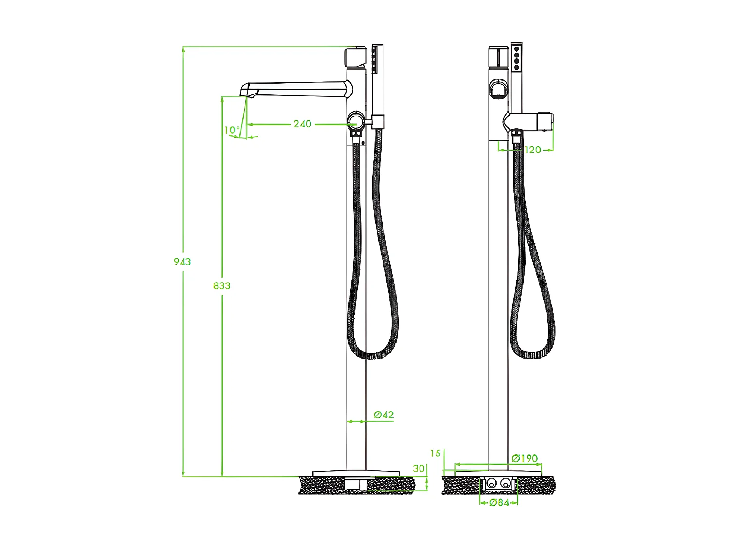 Mitigeur de baignoire îlot Pretto, couleur: Graphite