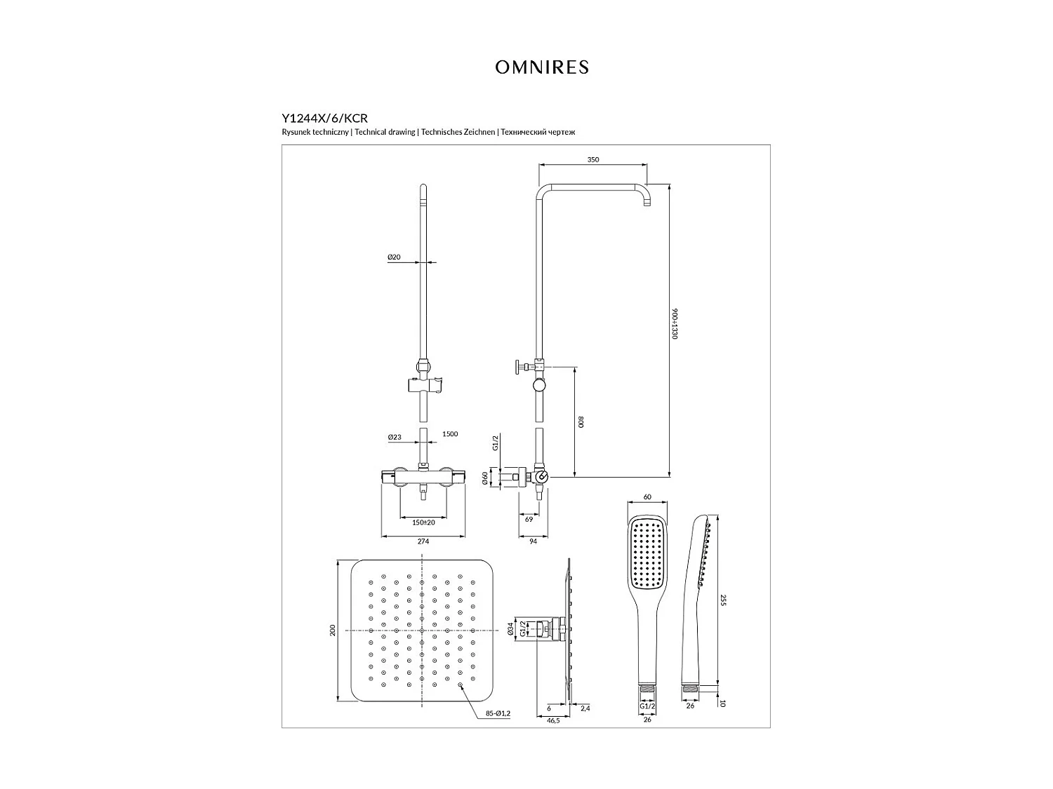 Mitigeur thermostatique de douche et de baignoire  à encastrer - 3 sorties - Y - Doré