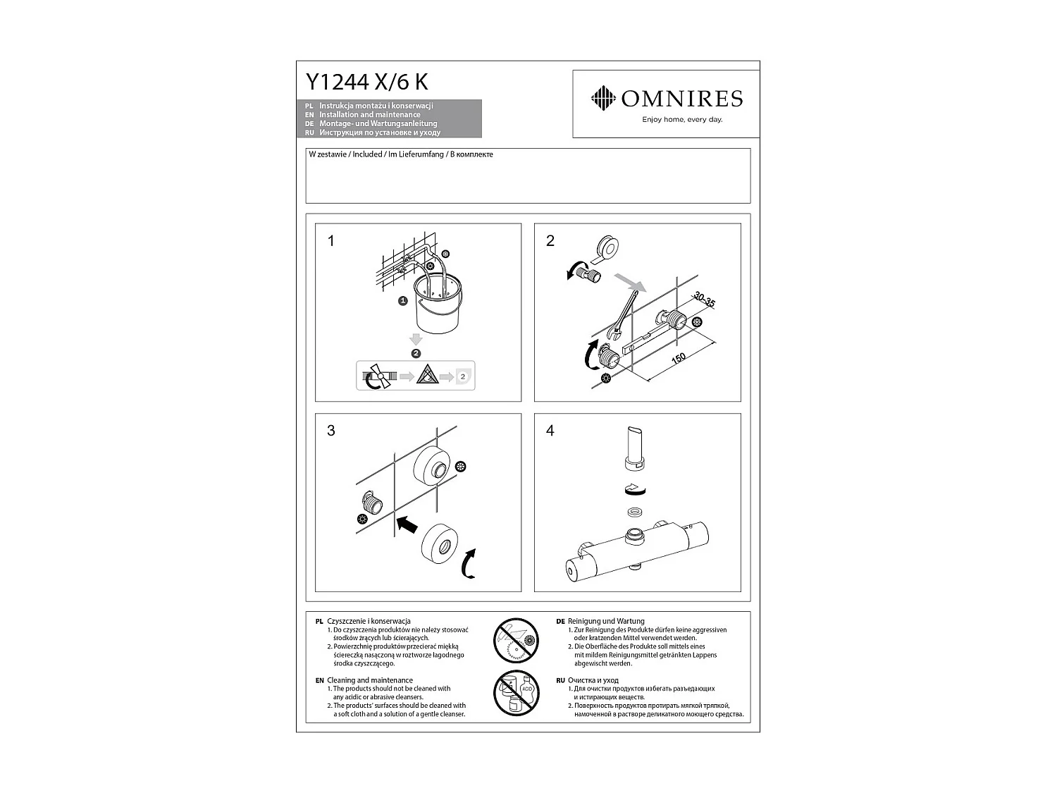 Mitigeur thermostatique de douche et de baignoire  à encastrer - 3 sorties - Y - Doré