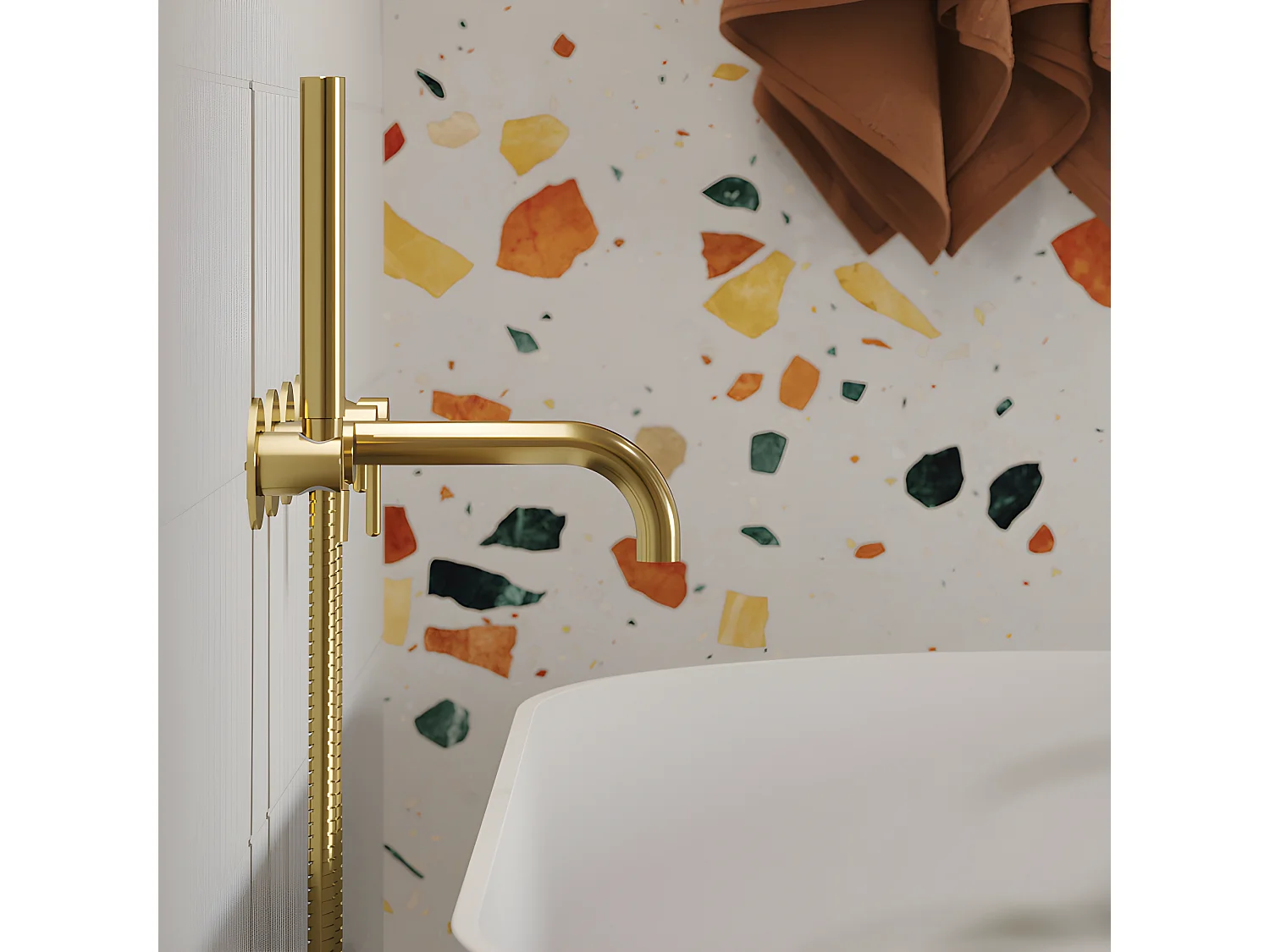 Mitigeur de douche et de baignoire  à encastrer - 5 sorties - Y - Or brossé