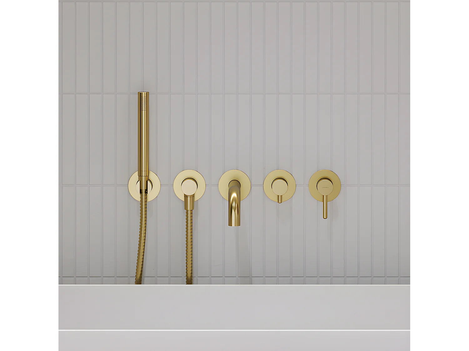 Mitigeur de douche et de baignoire  à encastrer - 5 sorties - Y - Or brossé