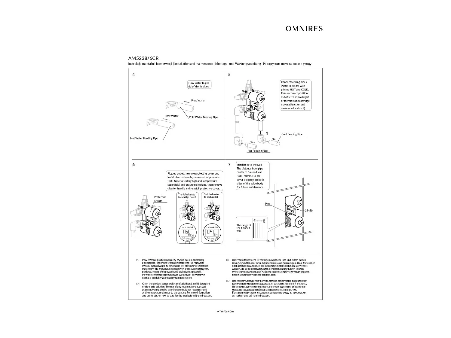 Mitigeur thermostatique de douche et de baignoire  à encastrer - 3 sorties - Armance - Chrome