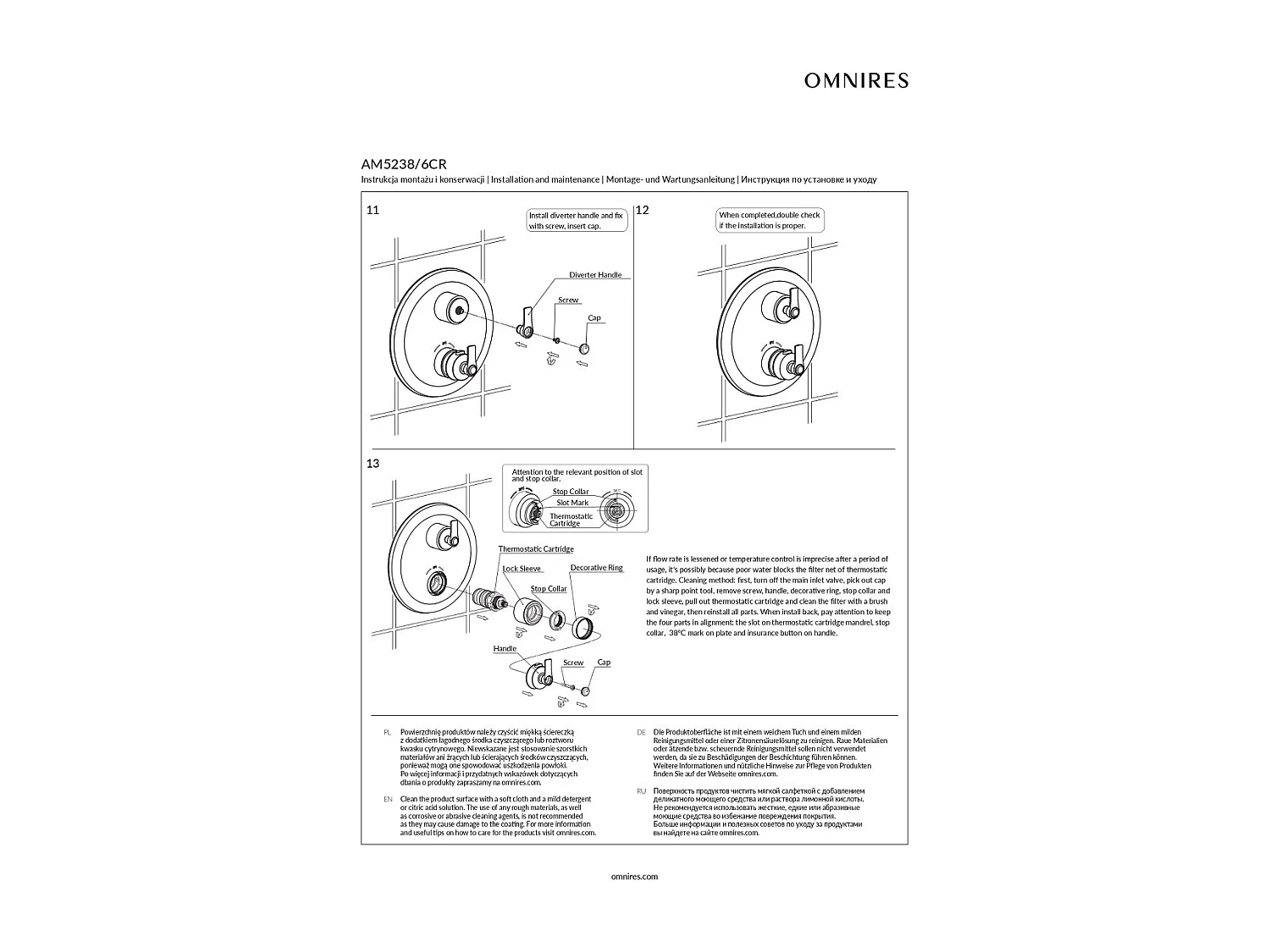 Mitigeur thermostatique de douche et de baignoire  à encastrer - 3 sorties - Armance - Cuivre antique