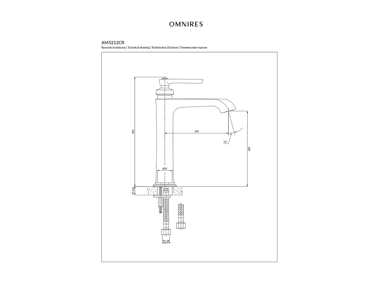 Mitigeur de lavabo - 26 cm - Armance - Cuivre