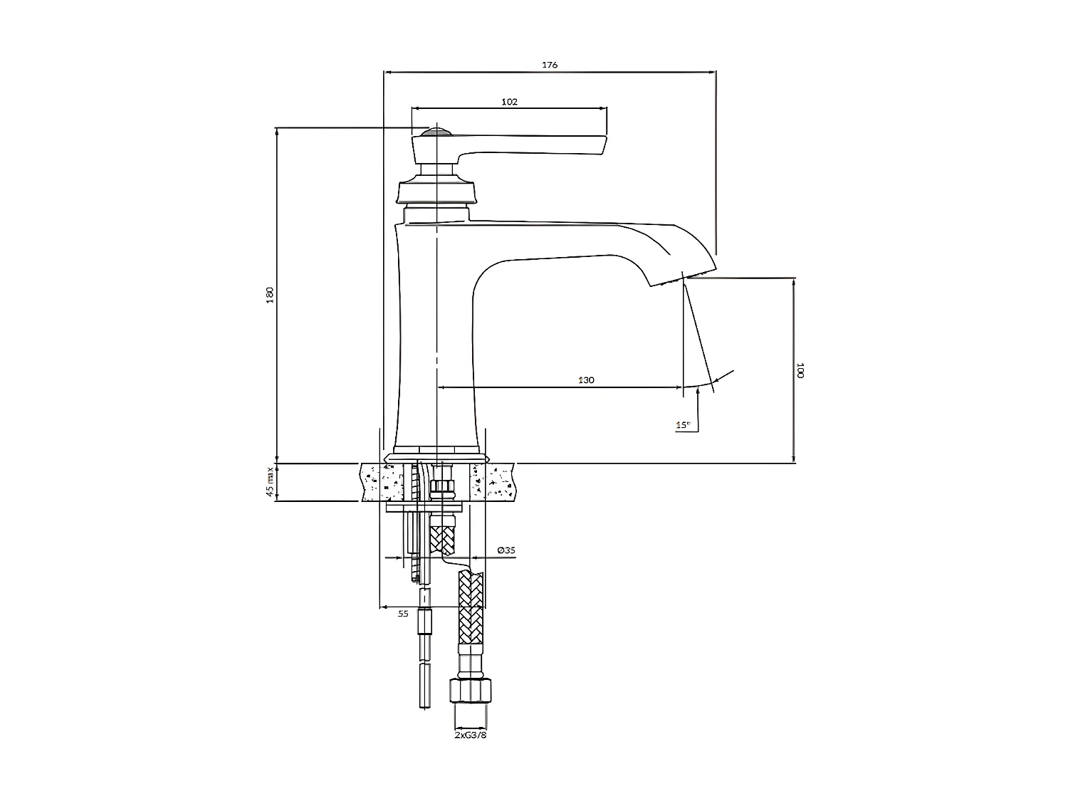 Mitigeur Lavabo Bas Armance, 18 Cm, Avec Bouchon Clic-clac, couleur : Or