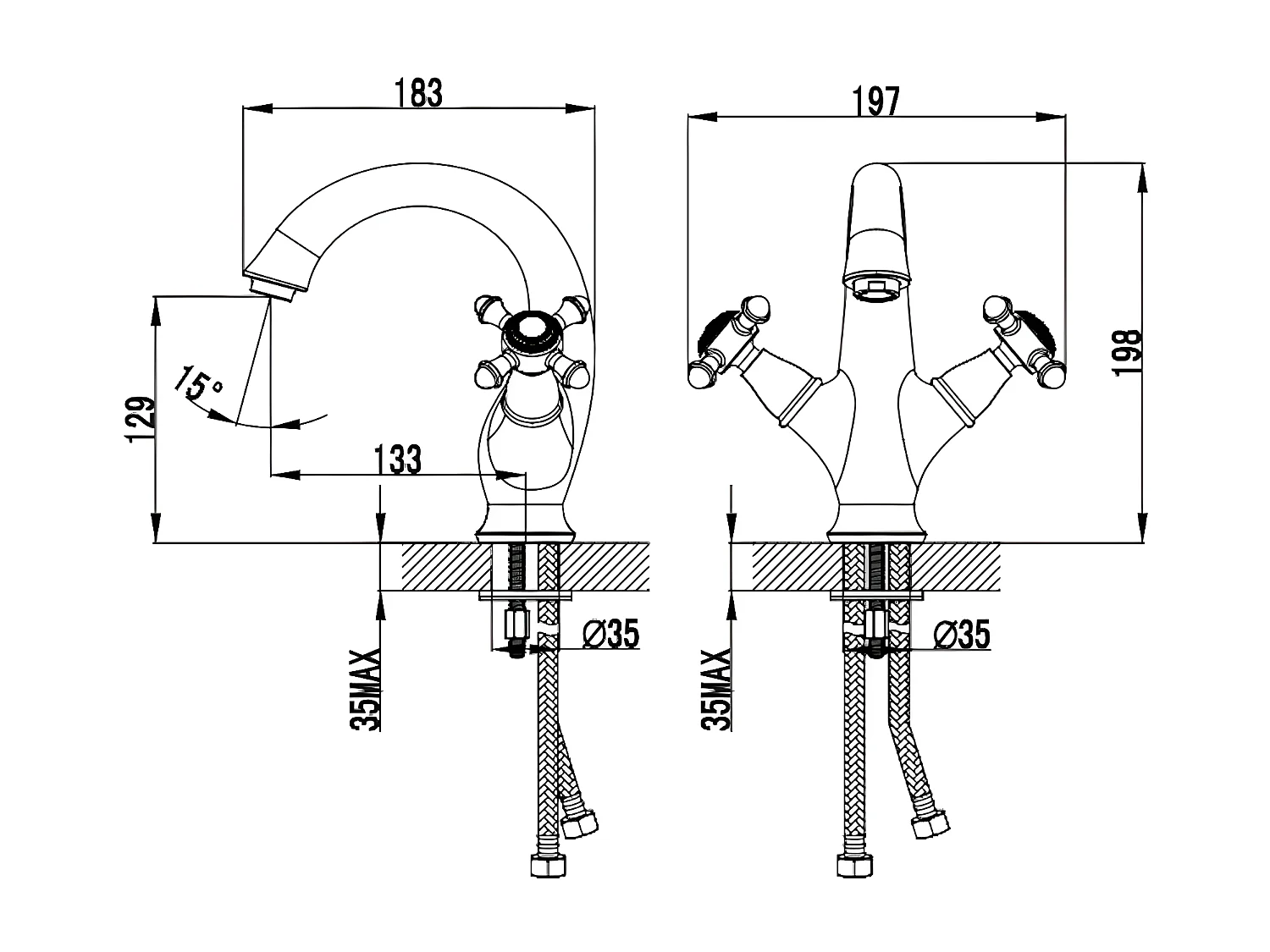 Mitigeur Lavabo Bas Retro, 19 Cm,  couleur : Chrome