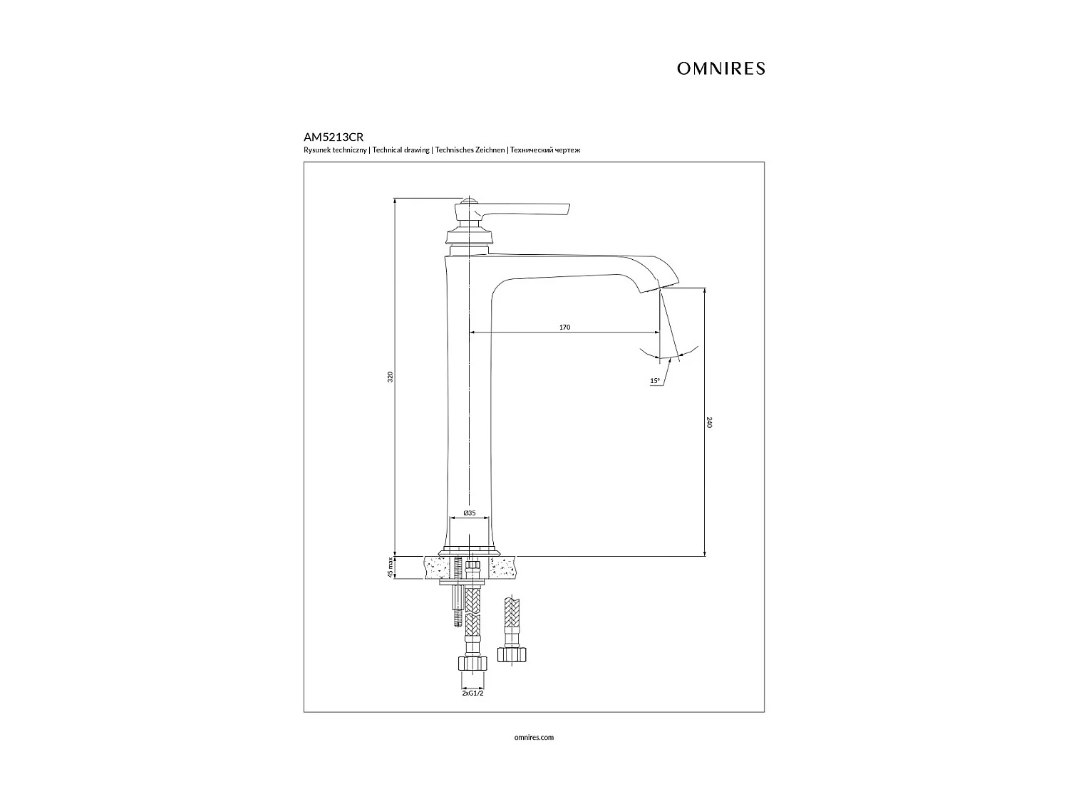 Mitigeur de lavabo - 32 cm - Armance - Doré