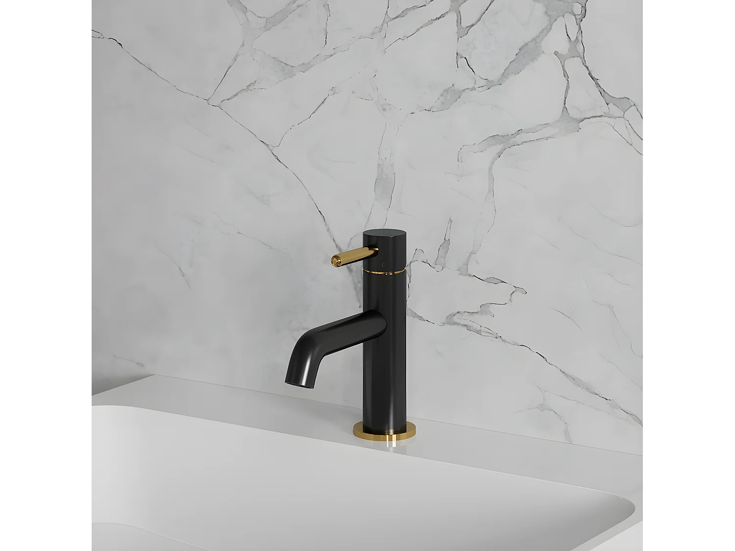 Mitigeur Lavabo Bas Y, 16 Cm couleur : Noir/or