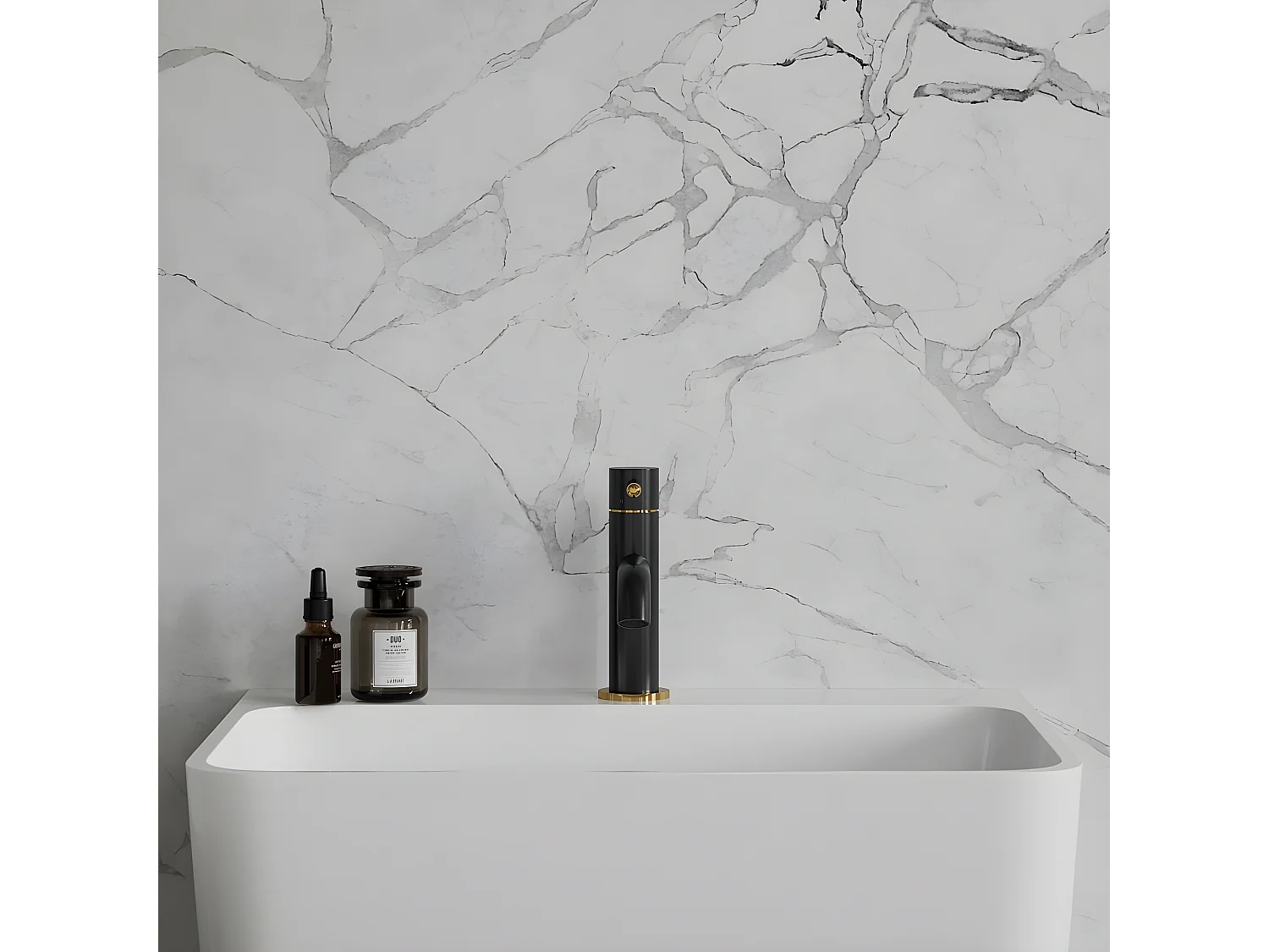 Mitigeur Lavabo Bas Y, 16 Cm couleur : Noir/or