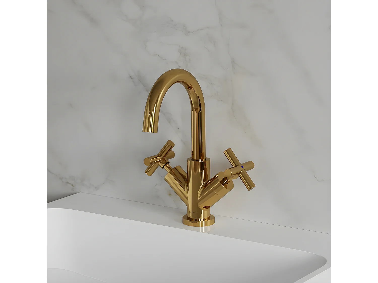 Mitigeur Lavabo Bas Modern, 24 Cm, Avec Bouchon Clic-clac, couleur : Or