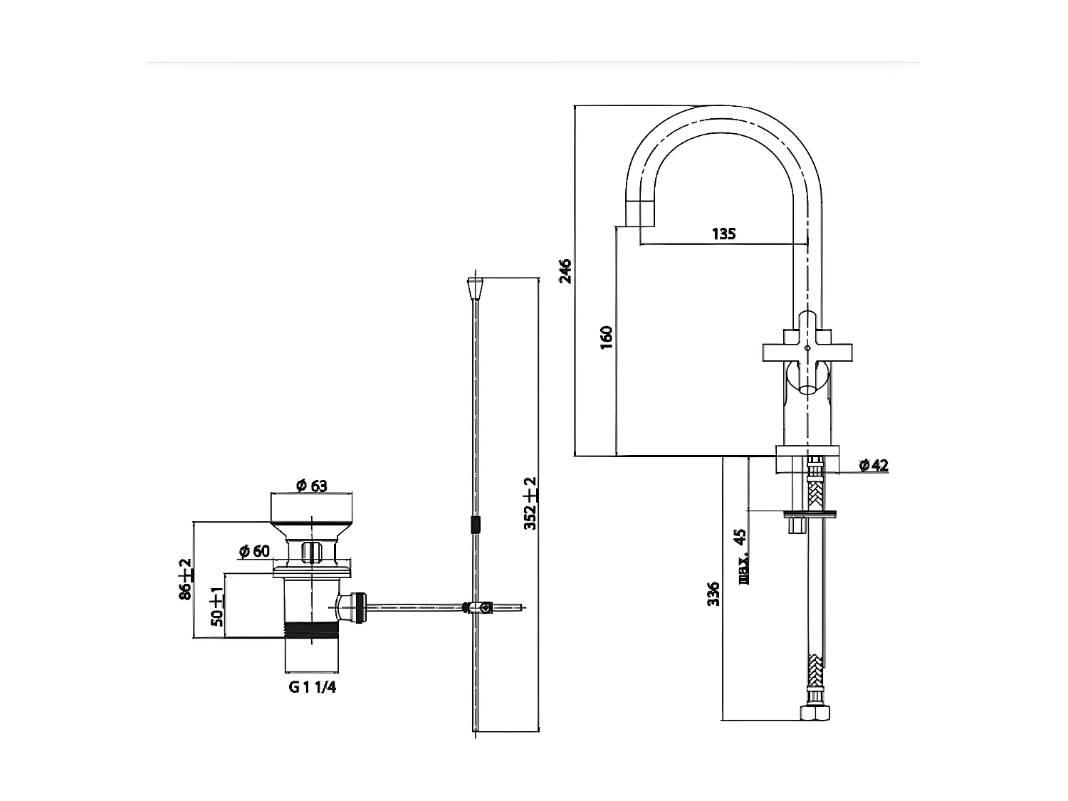 Mitigeur Lavabo Bas Modern, 24 Cm, Avec Bouchon Clic-clac, couleur : Or