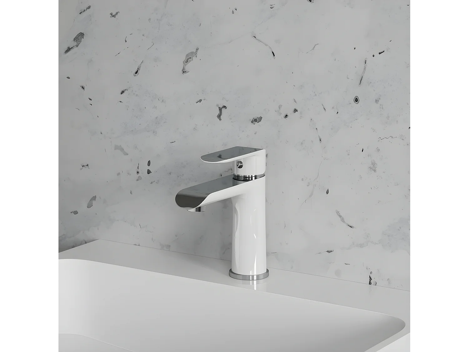 Mitigeur Lavabo Bas Sacramento, 16 Cm couleur : Chrome/blanc