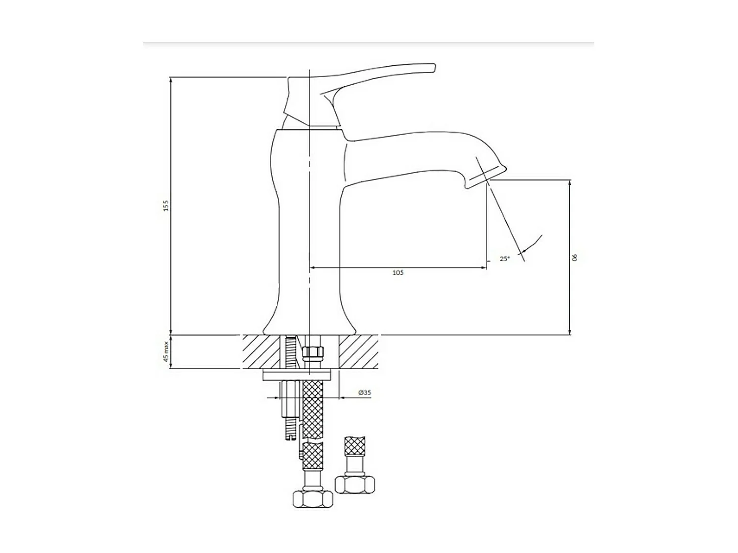Mitigeur Lavabo Bas Art Deco, 16 Cm, Avec Bouchon Clic-clac, couleur : Cuivre Antique