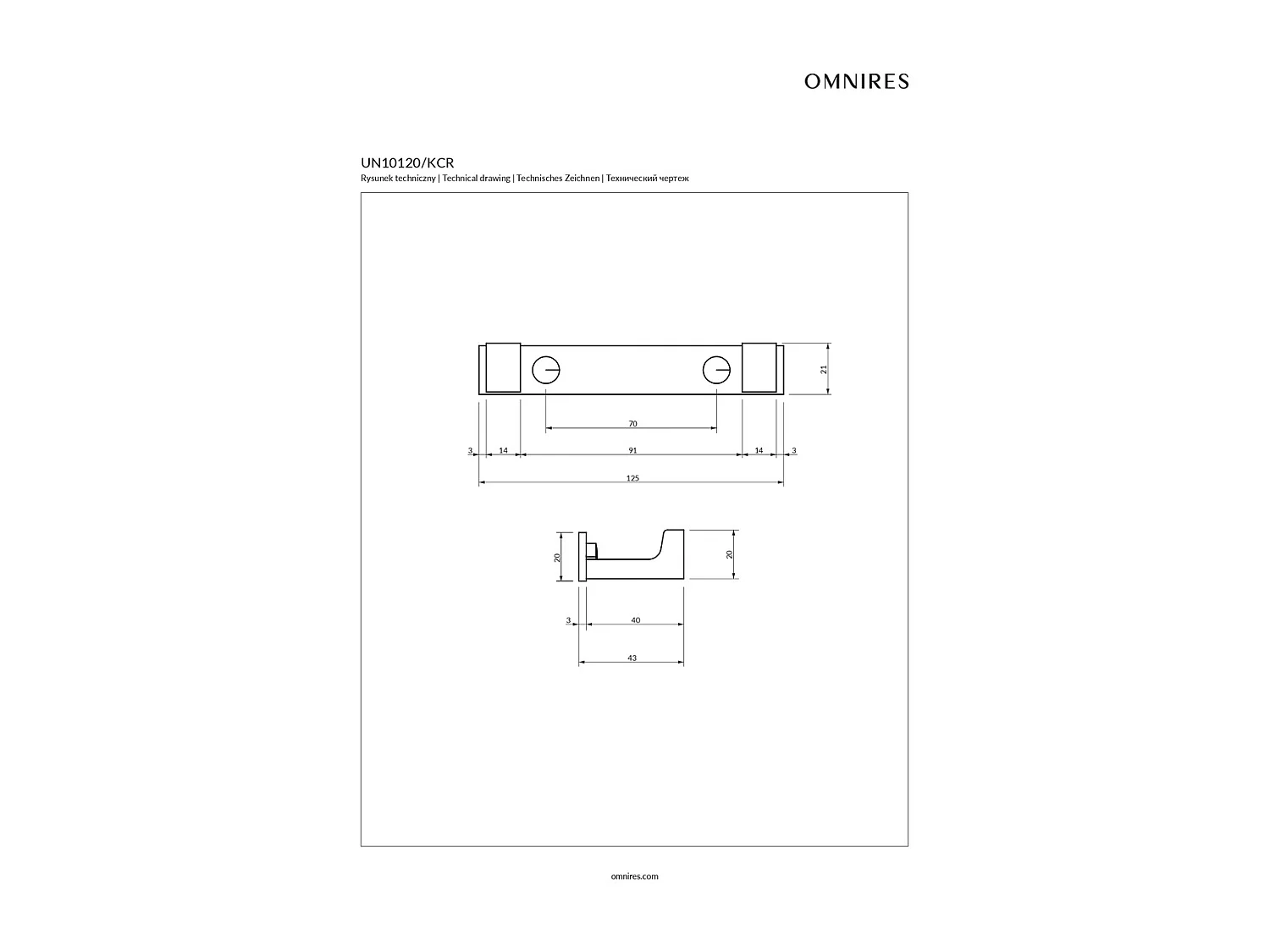 Porte-serviette à 2 crochets en laiton - 13 cm - UNI - Chrome