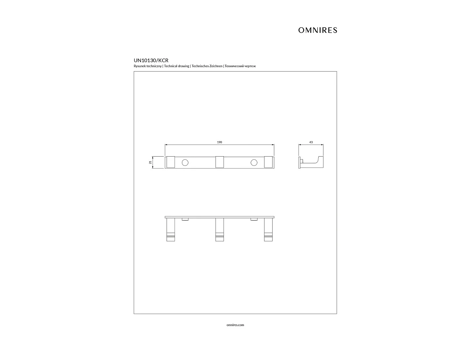 Porte-serviette à 3 crochets en laiton - 19 cm - UNI - Chrome