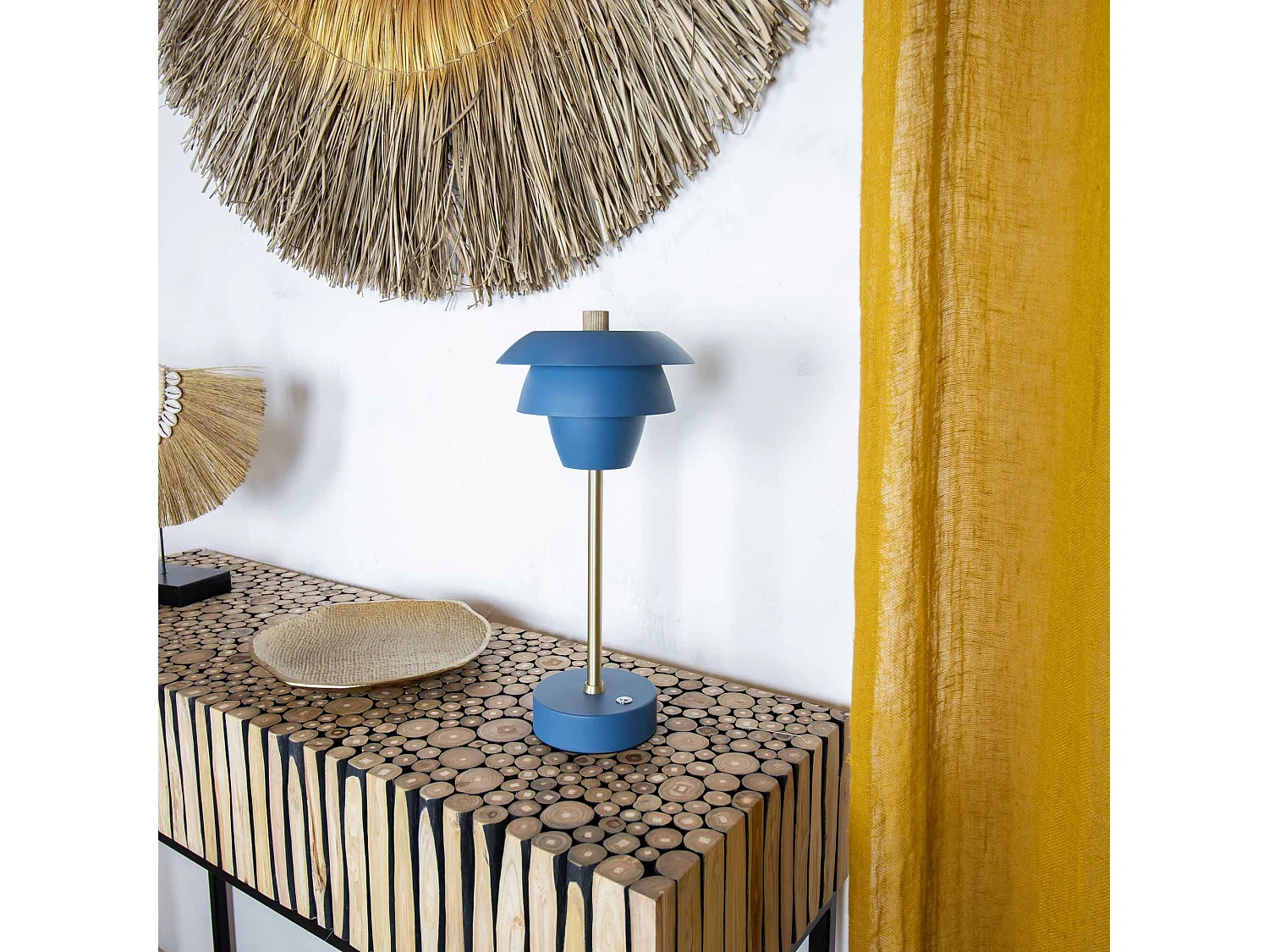 Now's Home - Lampe A Poser Design Rechargeable Bleu Et Dore H31cm Moxy