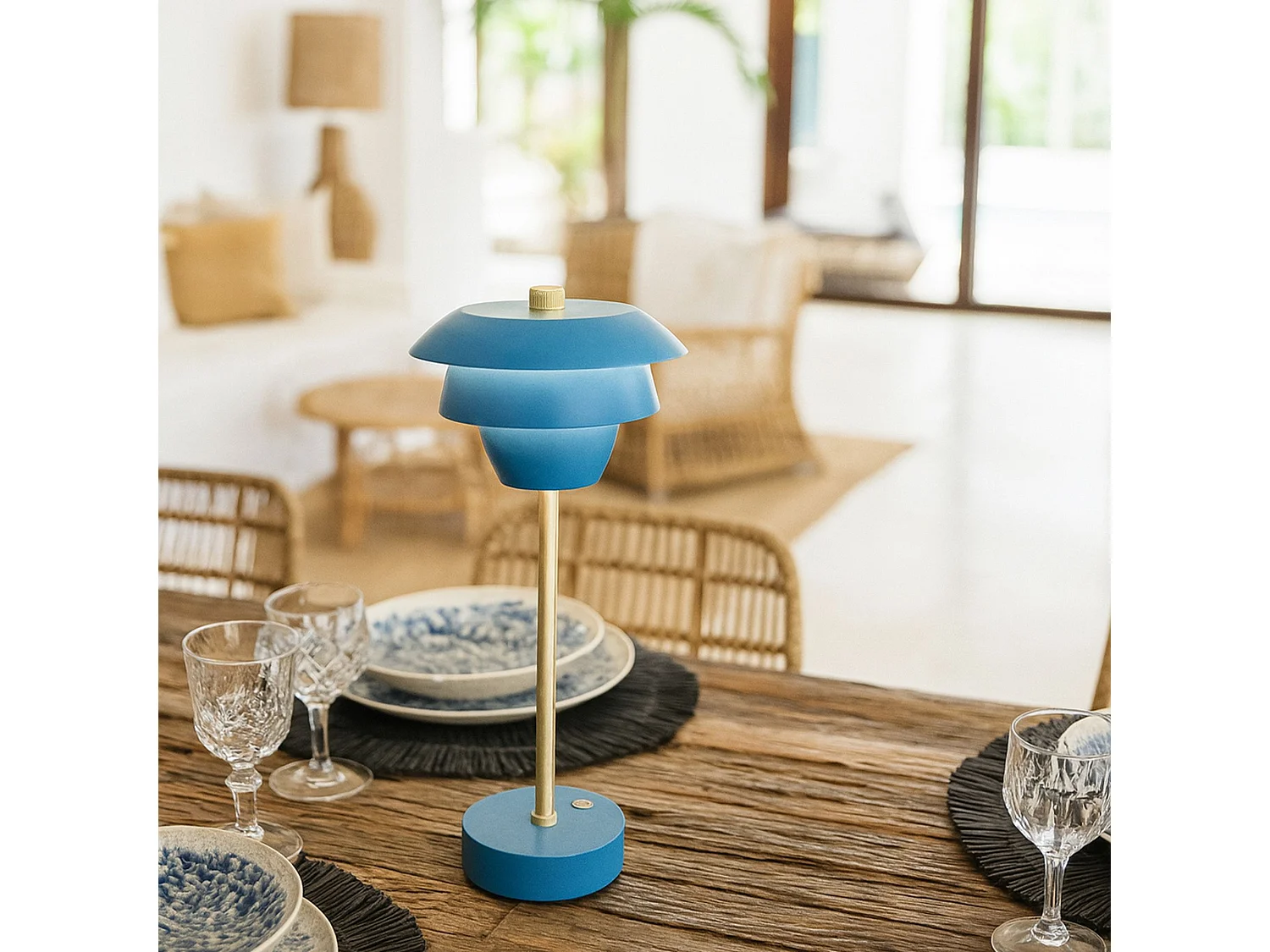 Now's Home - Lampe A Poser Design Rechargeable Bleu Et Doré H31cm Moxy