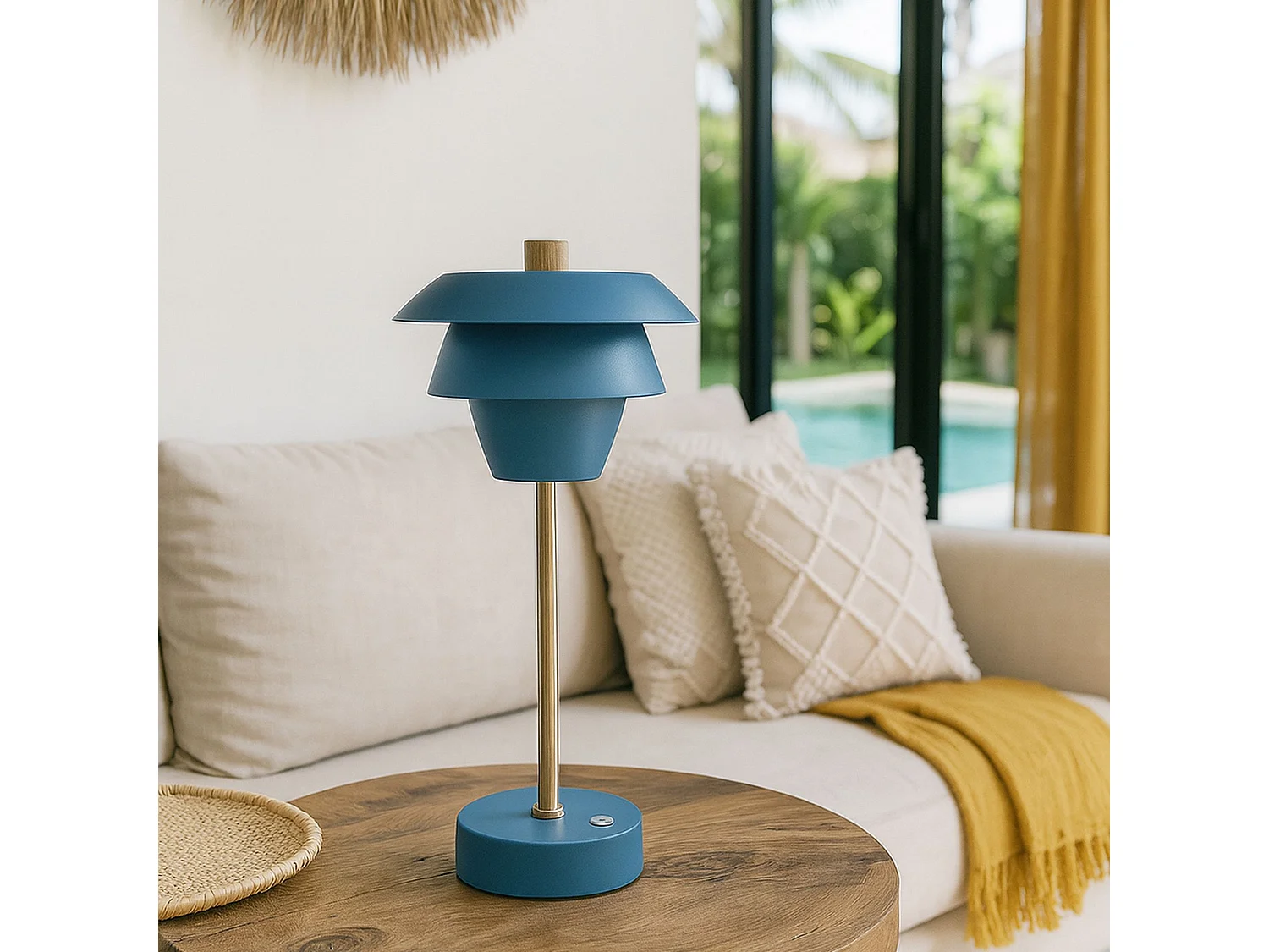 Now's Home - Lampe A Poser Design Rechargeable Bleu Et Doré H31cm Moxy