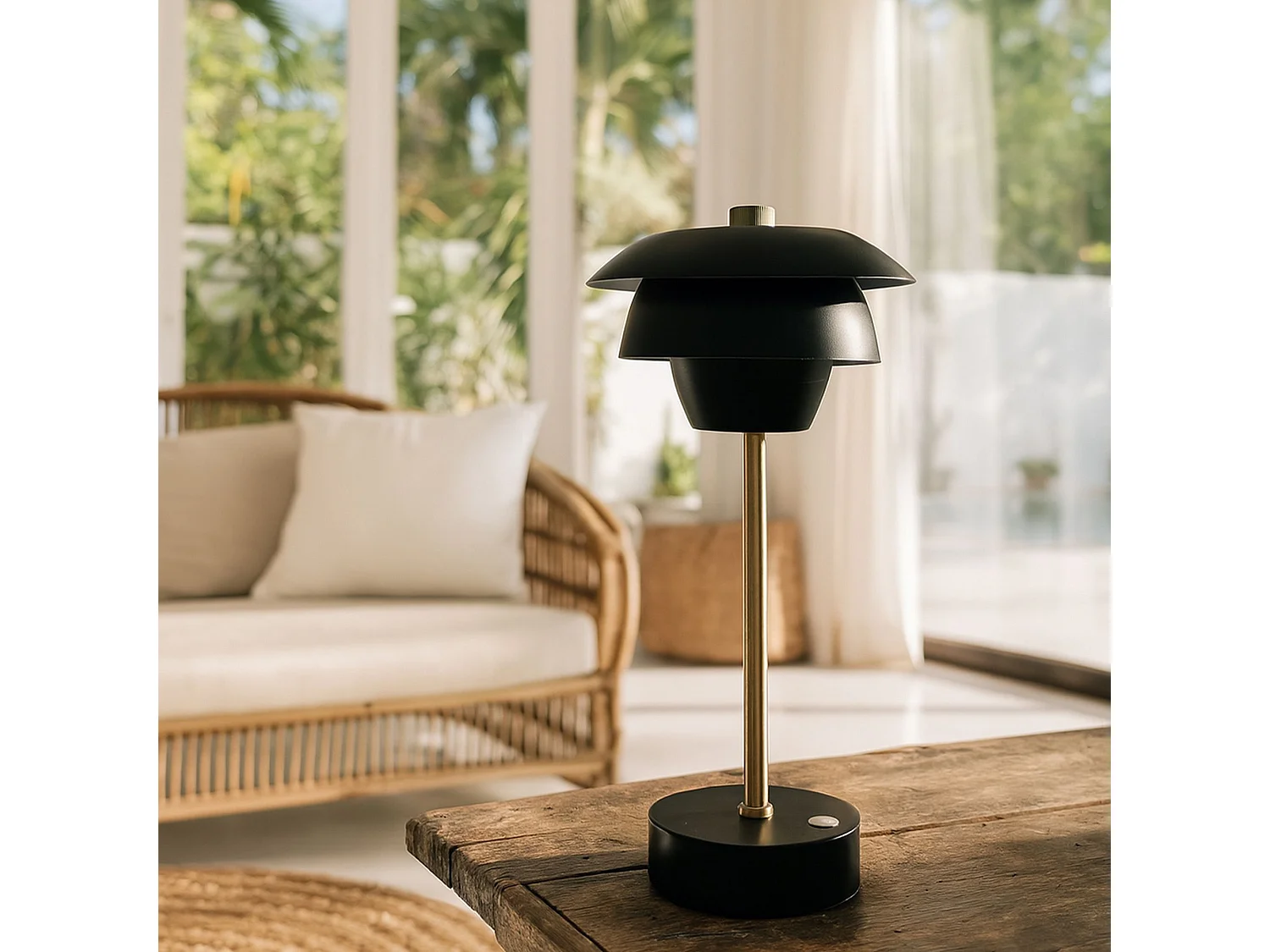 Now's Home - Lampe A  Poser Design Rechargeable Noir Et Dore H31cm Moxy