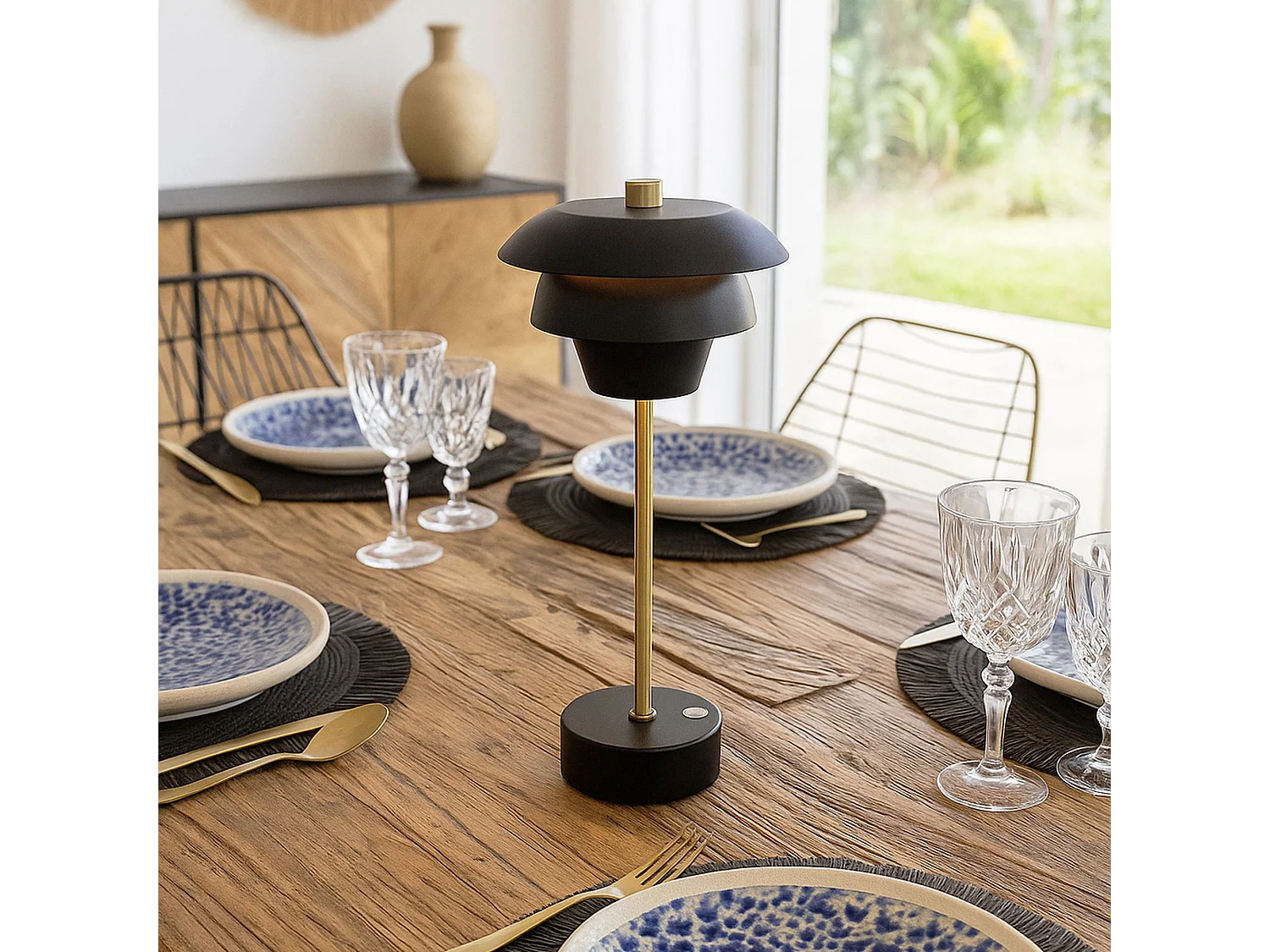 Now's Home - Lampe A  Poser Design Rechargeable Noir Et Dore H31cm Moxy