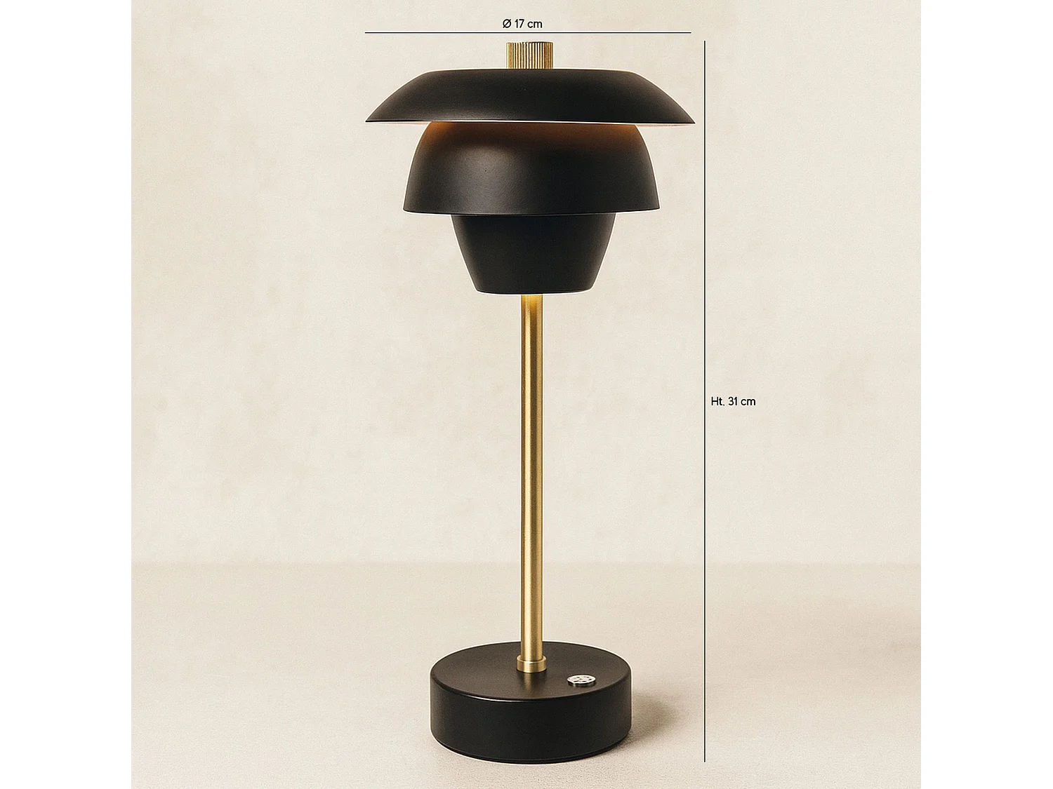 Now's Home - Lampe A  Poser Design Rechargeable Noir Et Doré H31cm Moxy