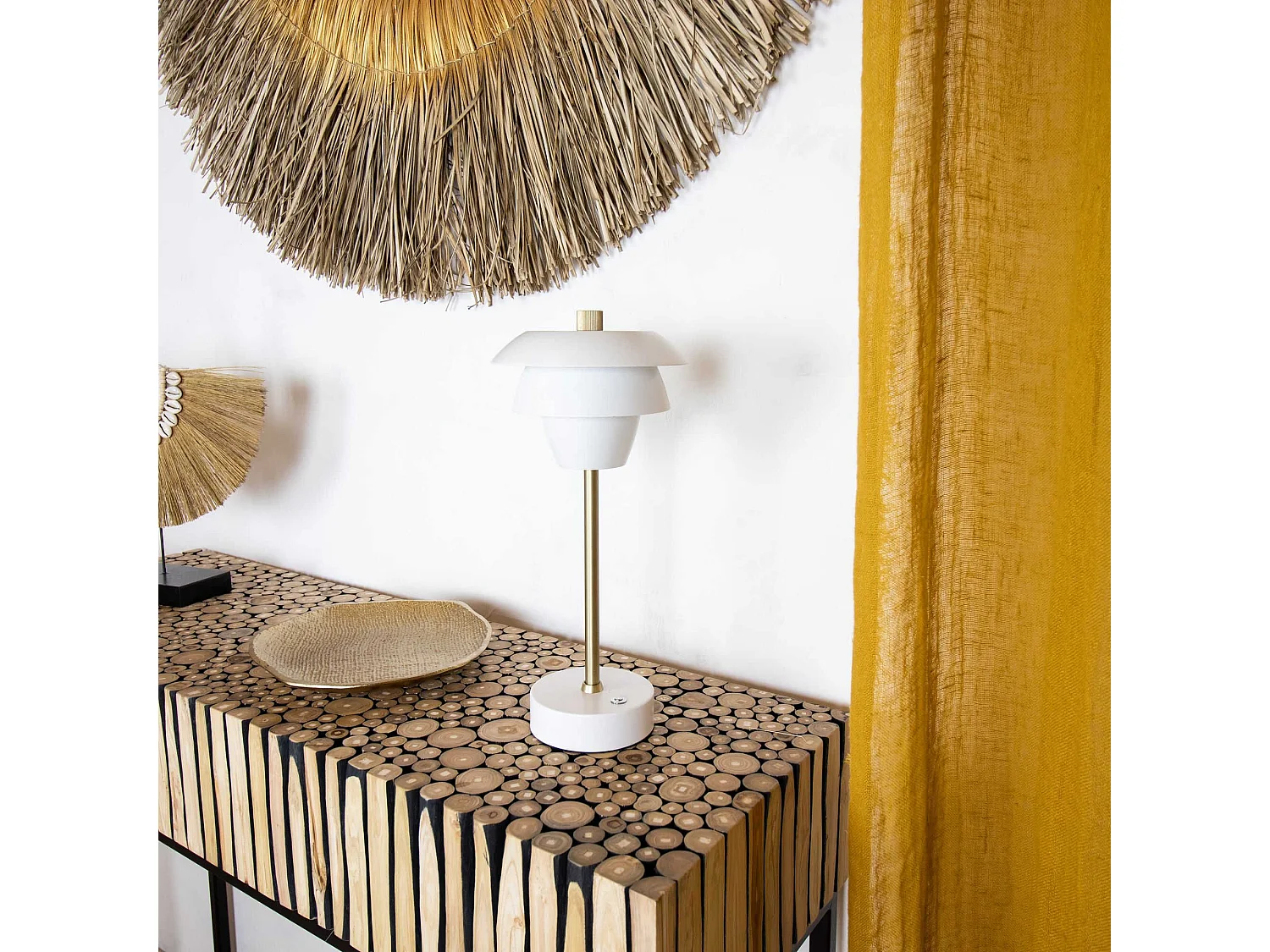 Now's Home - Lampe A Poser Design Rechargeable Blanc Et Doré H31cm Moxy