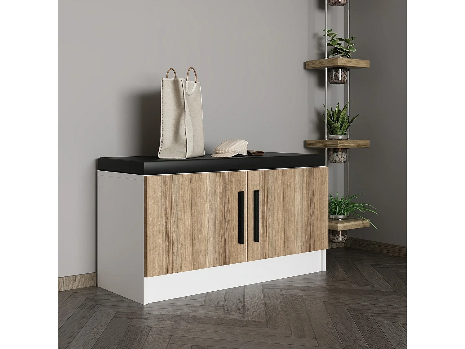 Meuble à chaussures Maresa L90cm Bois clair et Blanc