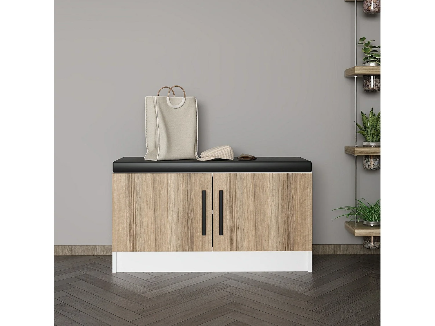 Meuble à chaussures Maresa L90cm Bois clair et Blanc