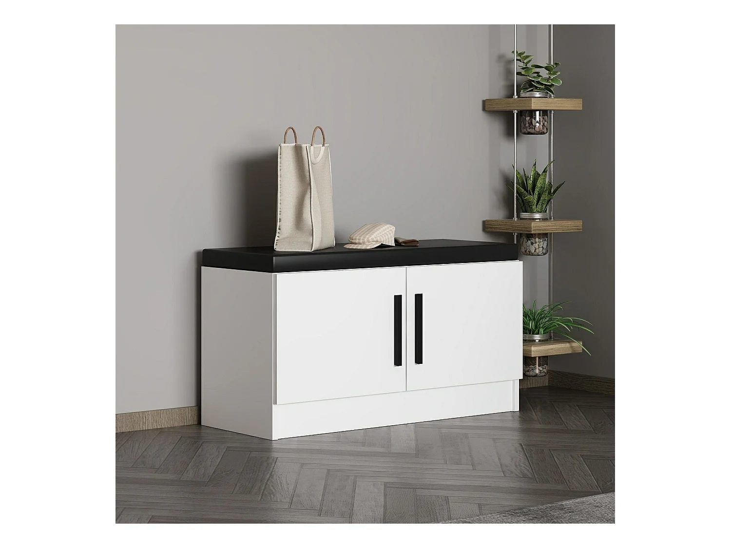 Zapatero Kailua A137, Blanco|Negro, 90x50x35cm, Aglomerado laminado