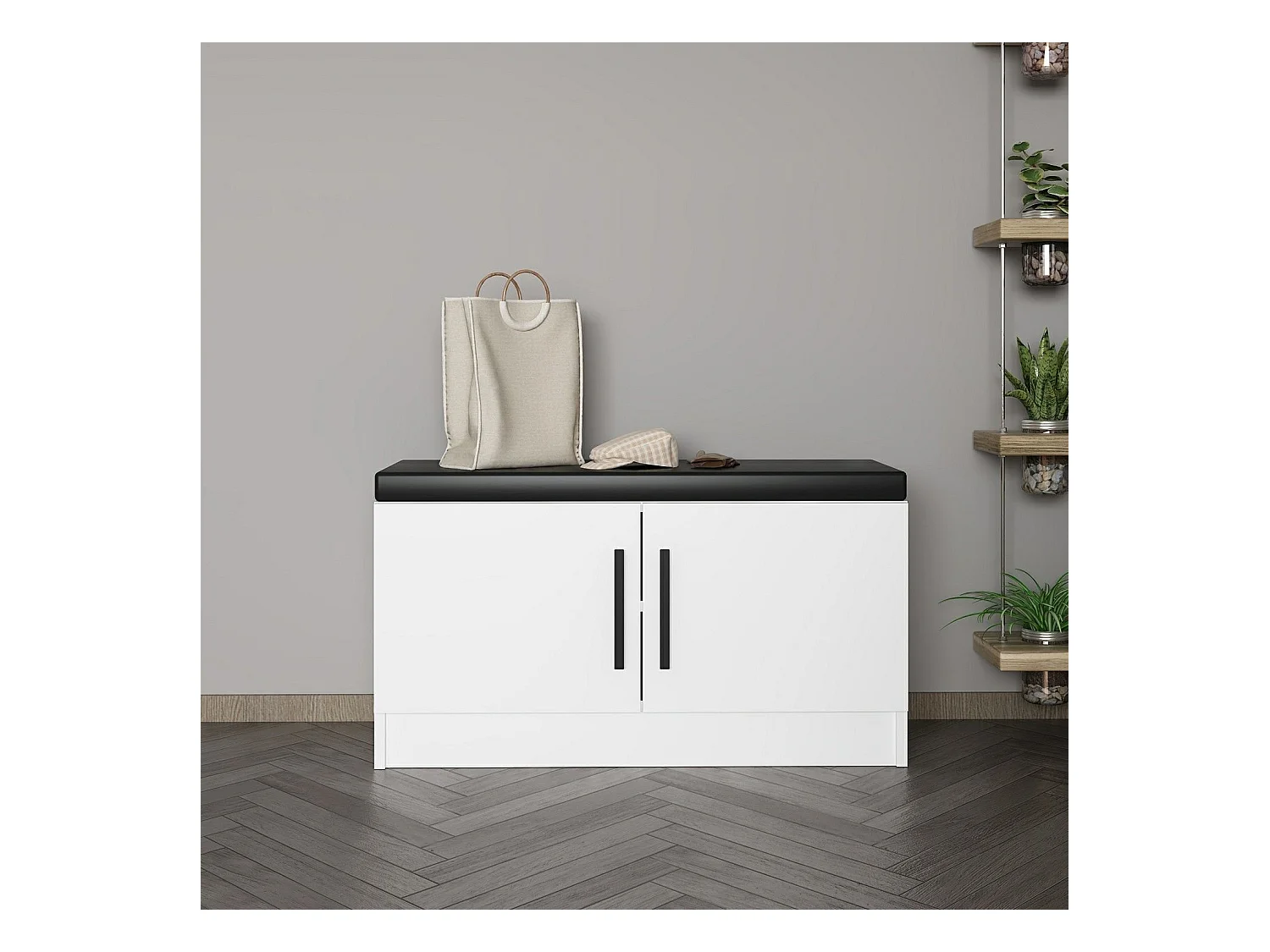 Zapatero Kailua A137, Blanco|Negro, 90x50x35cm, Aglomerado laminado