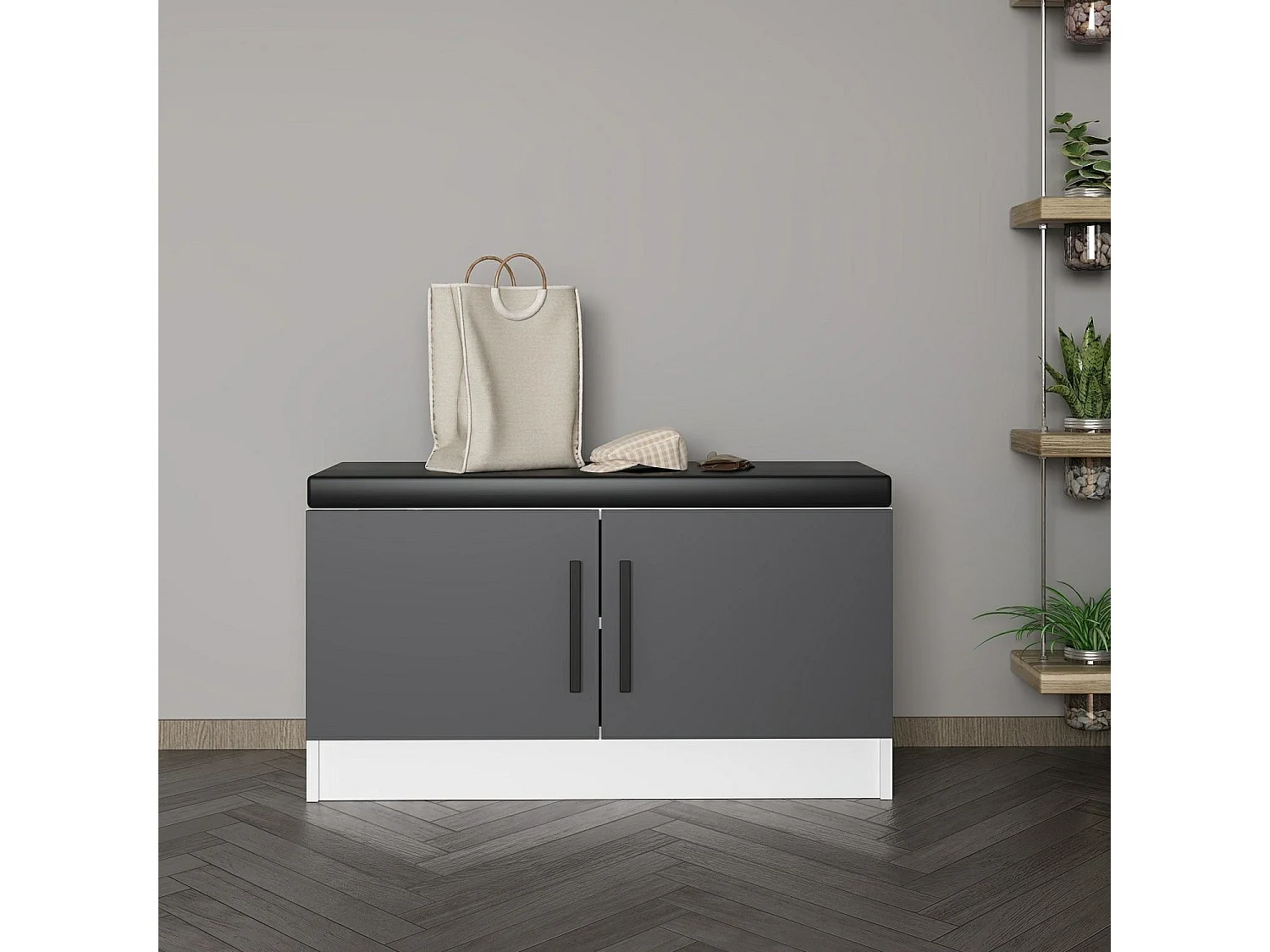 Zapatero Kailua A137, Blanco|Antracita, 90x50x35cm, Aglomerado laminado