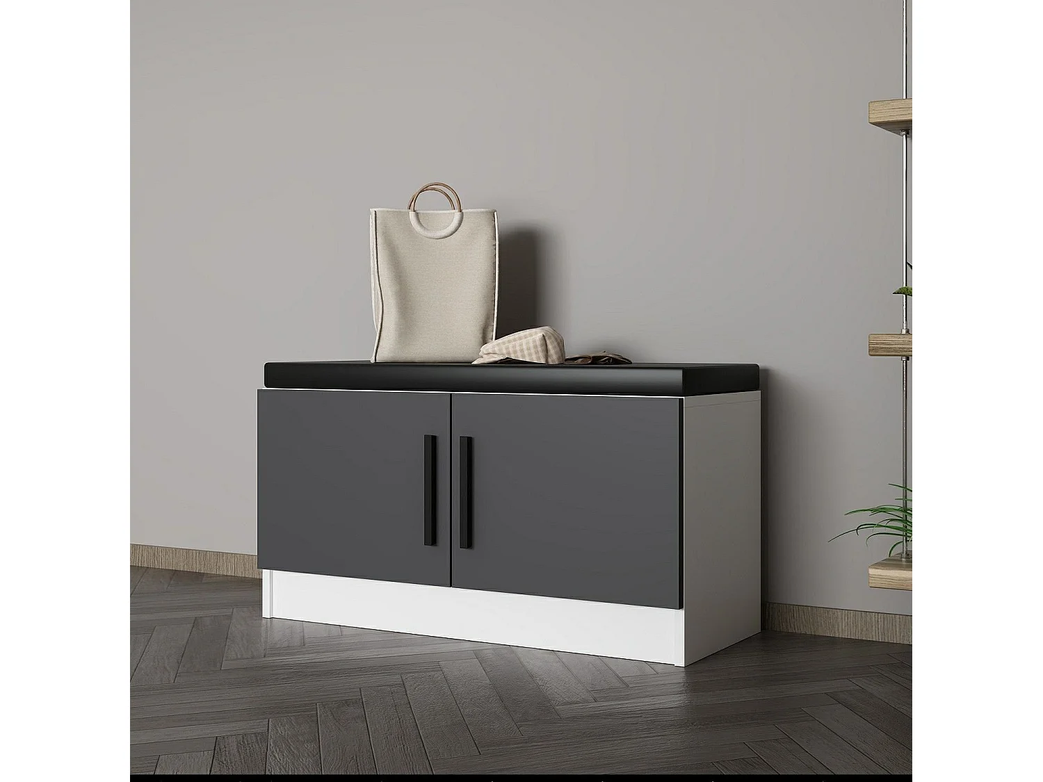 Zapatero Kailua A137, Blanco|Antracita, 90x50x35cm, Aglomerado laminado