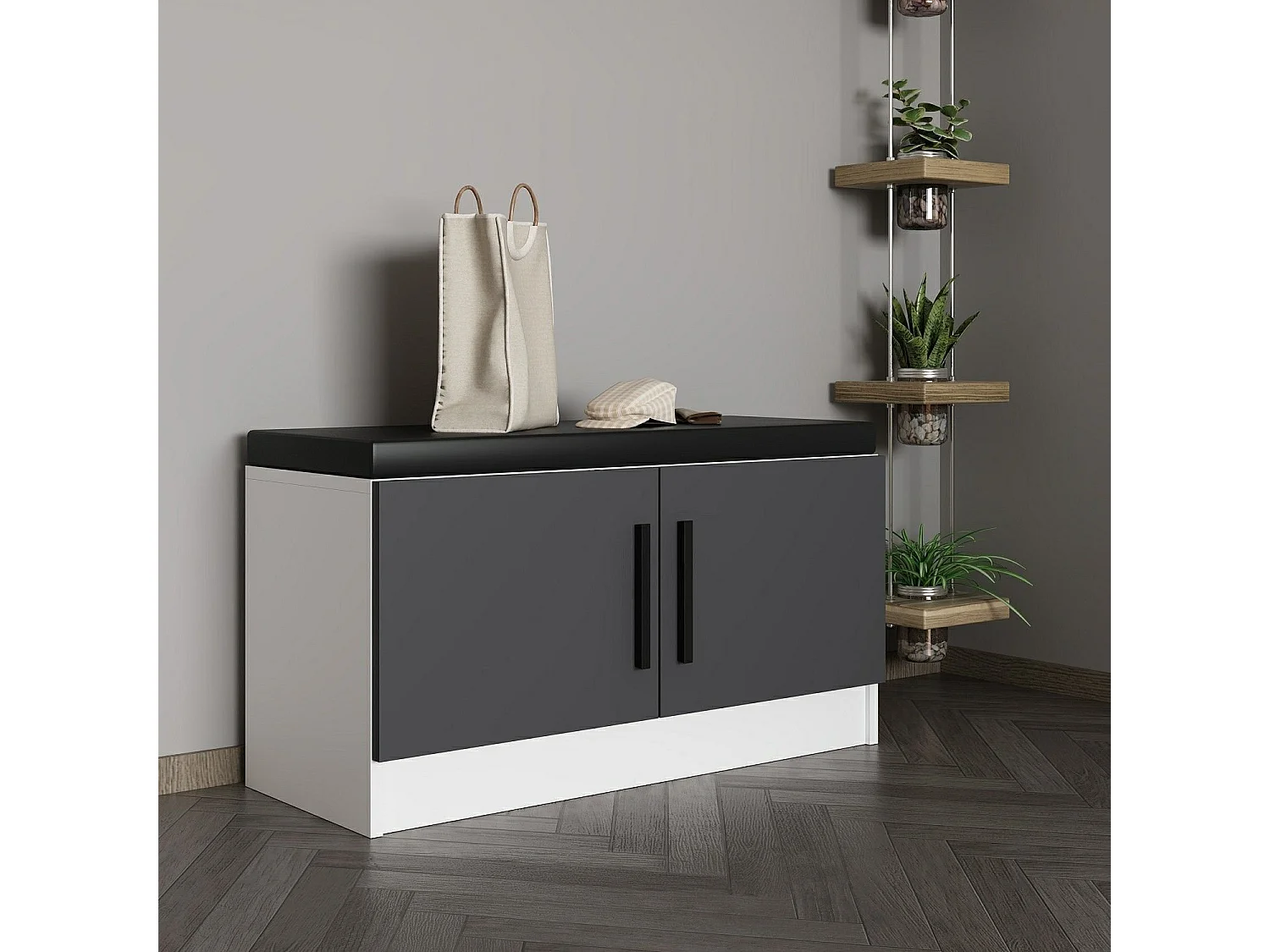 Meuble à chaussures Maresa L90cm Bois Blanc et Anthracite