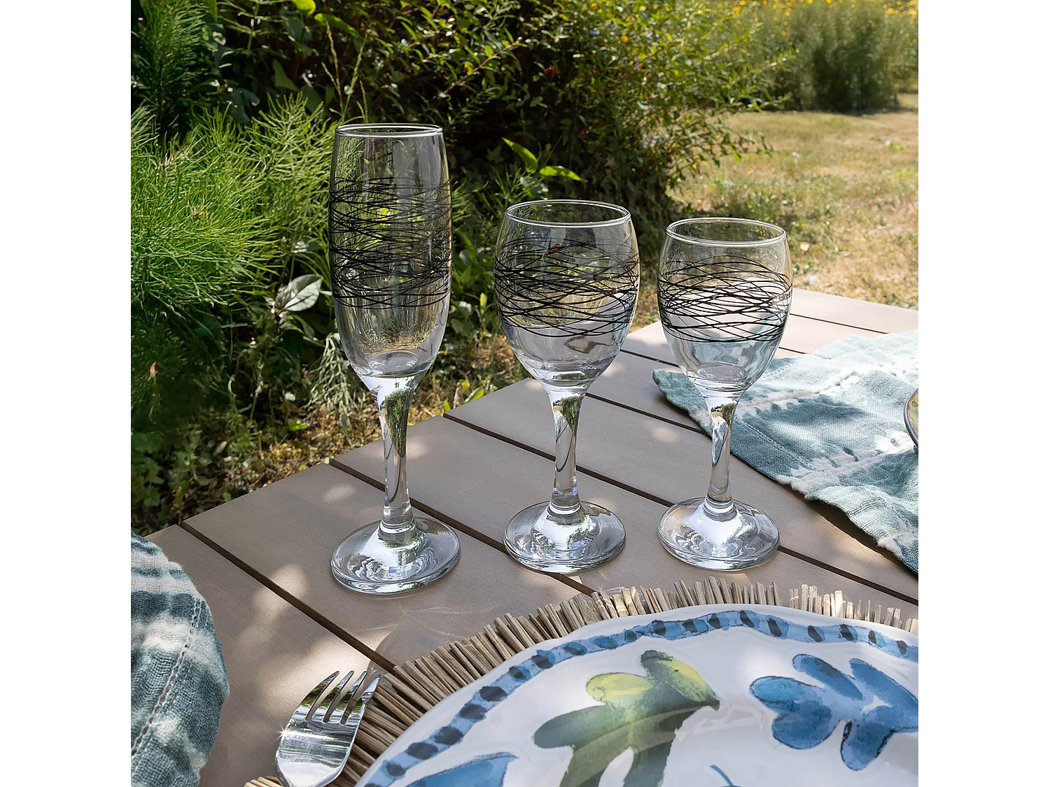 Novastyl - Lot De 6 Flûtes Serpentin 22cl En Verre Avec Ligne Noire