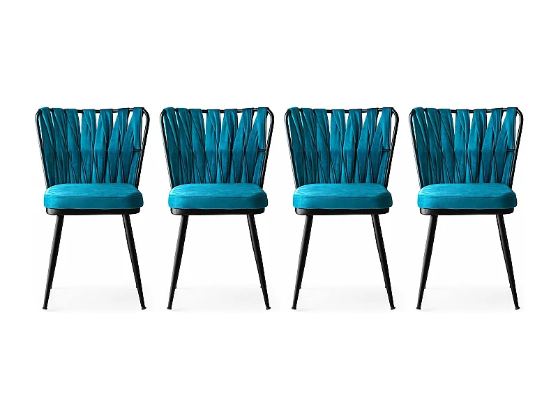 Lot de 4 chaises Scribe Métal Noir et Velours Turquoise