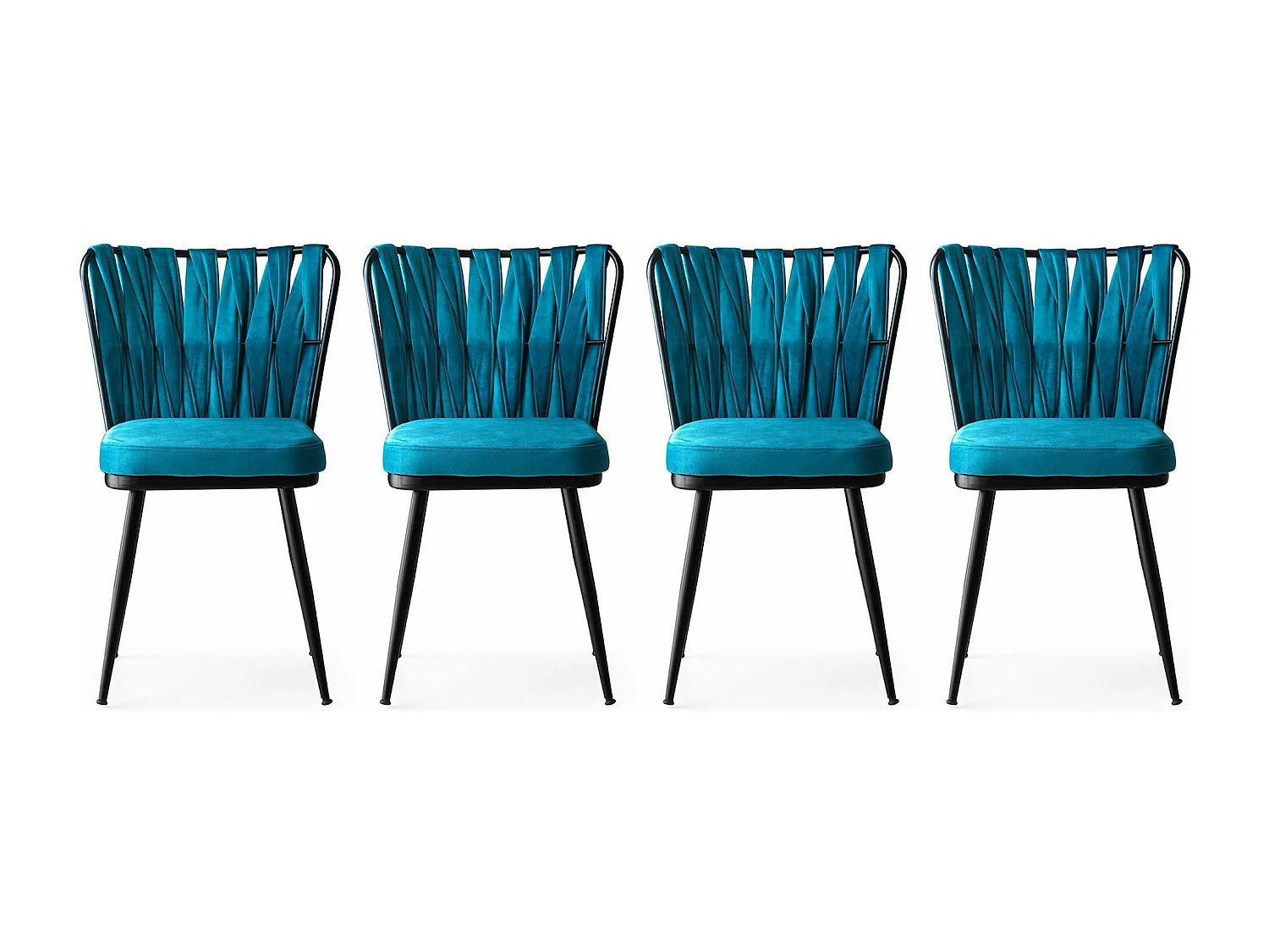 Lot de 4 chaises Scribe Métal Noir et Velours Turquoise