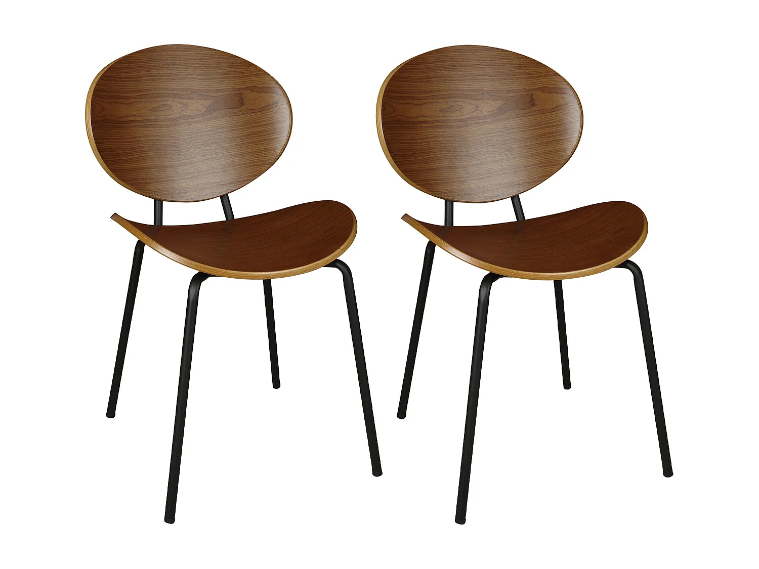 Now's Home - Lot De 2 Chaises En Bois Fonce Et Pieds En Metal Noir