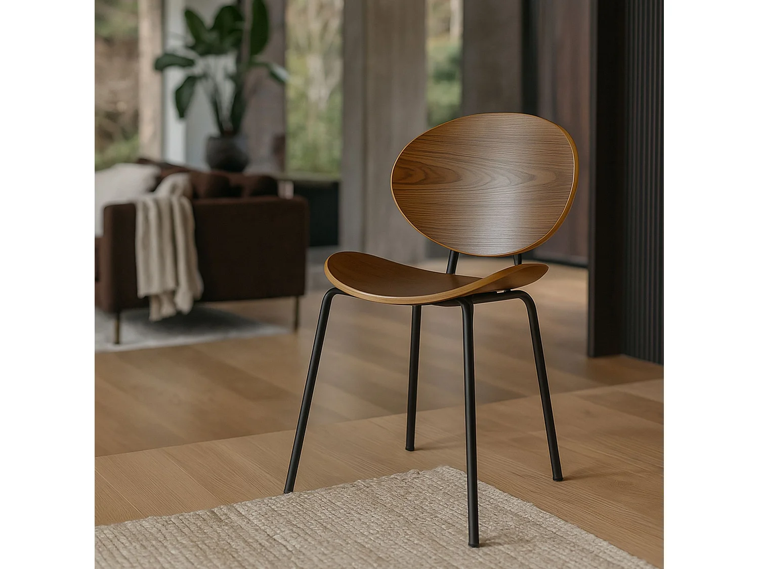 Now's Home - Lot De 2 Chaises En Bois Fonce Et Pieds En Metal Noir