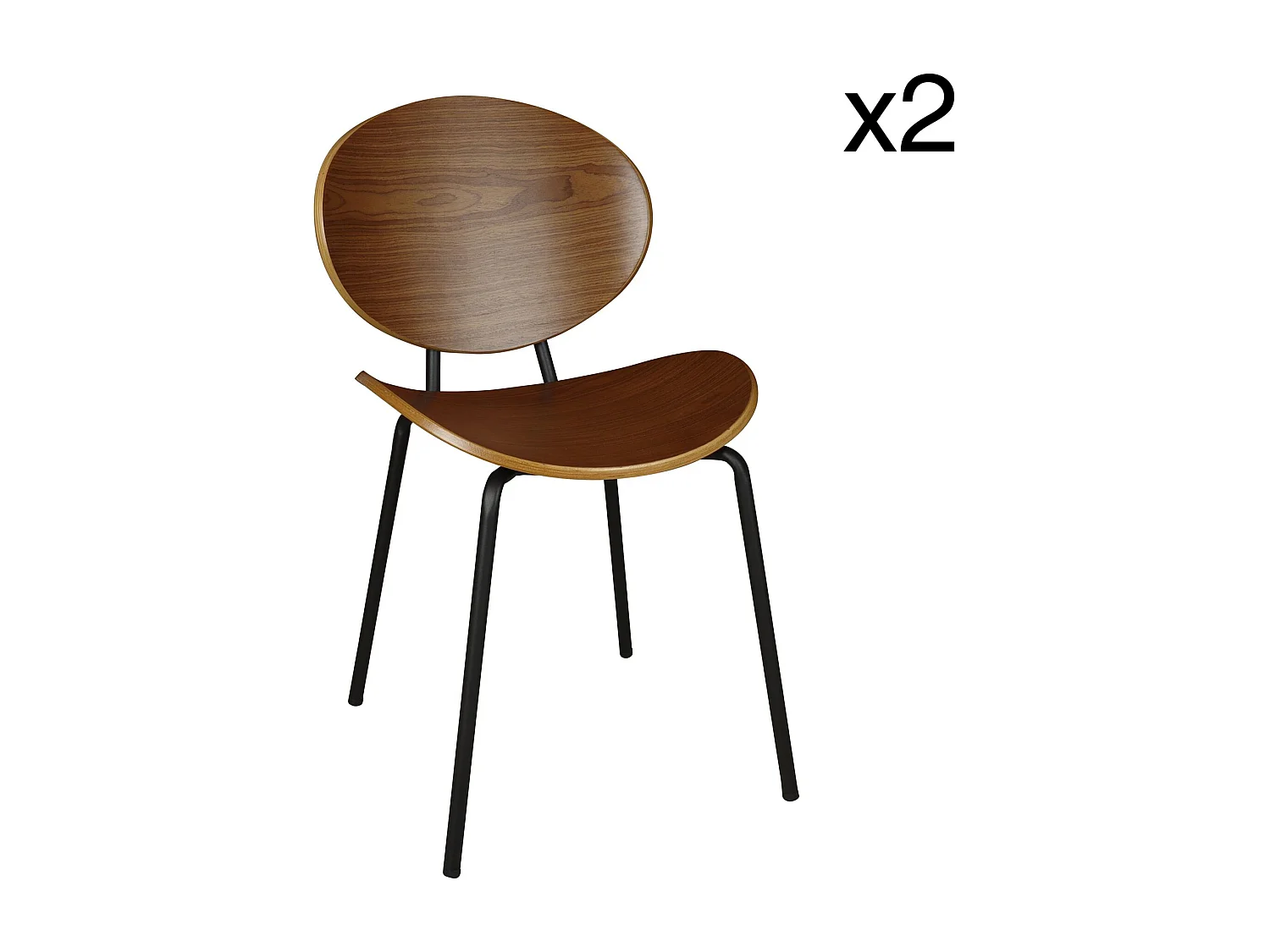 Now's Home - Lot De 2 Chaises En Bois Foncé Et Pieds En Métal Noir