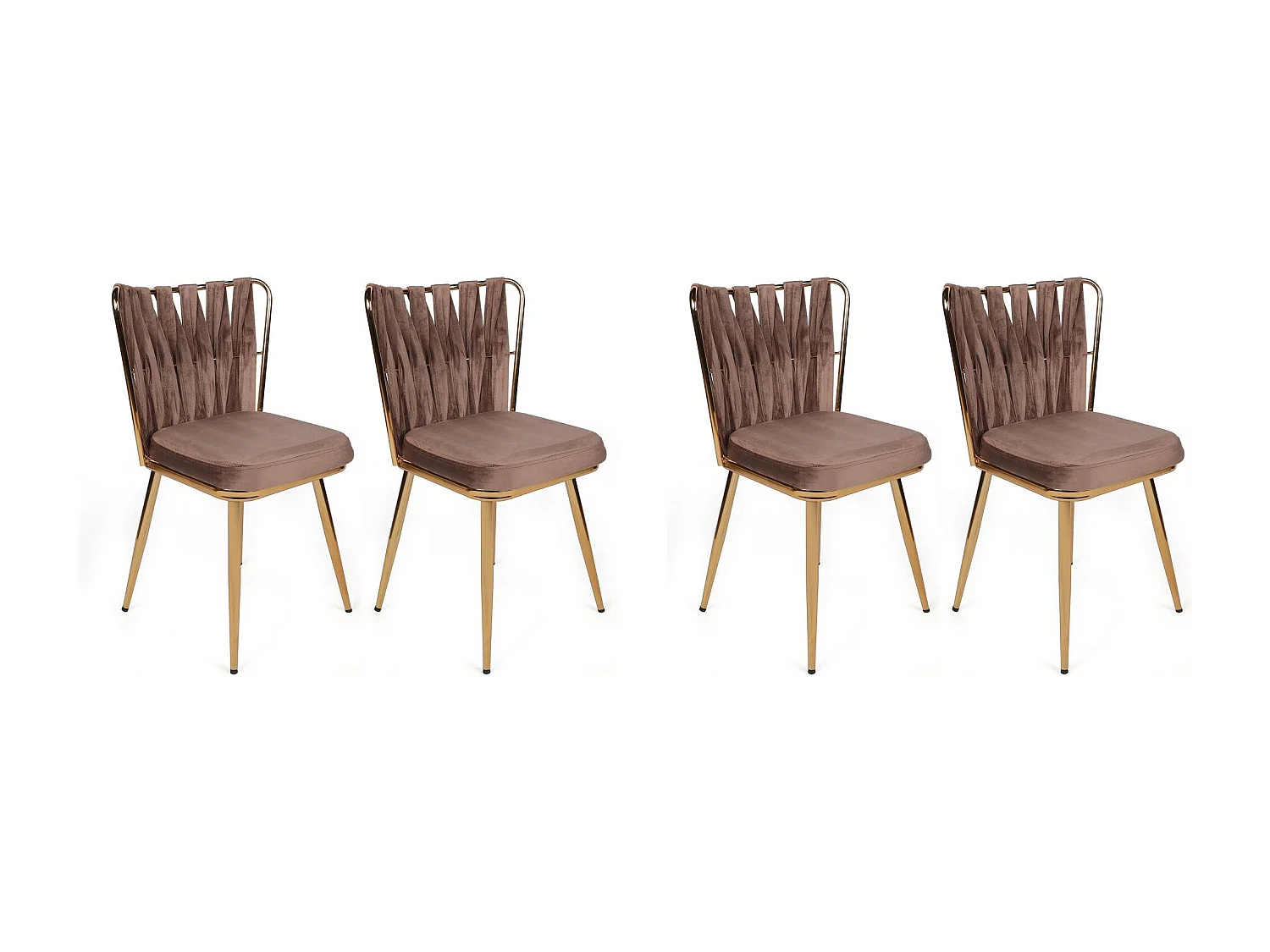 Lot de 4 chaises Scribe Métal Or et Velours Marron clair