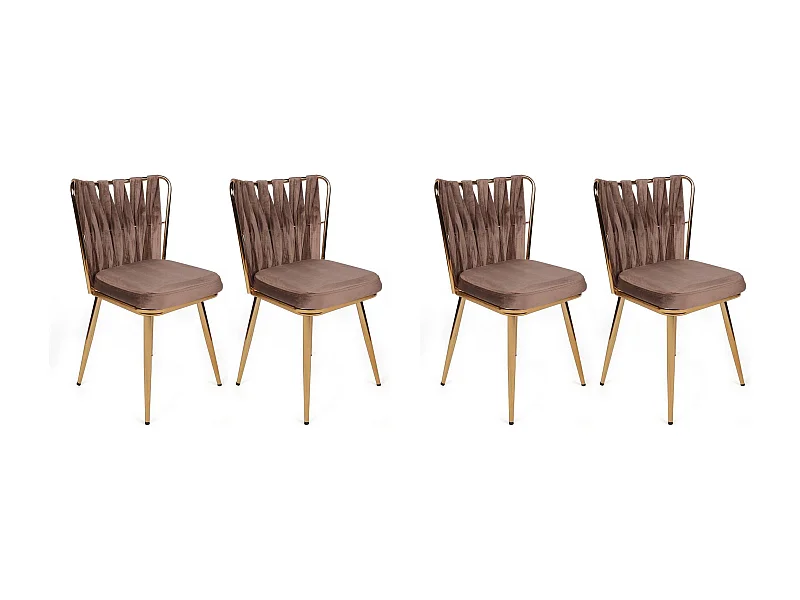 Lot de 4 chaises Scribe Métal Or et Velours Marron clair