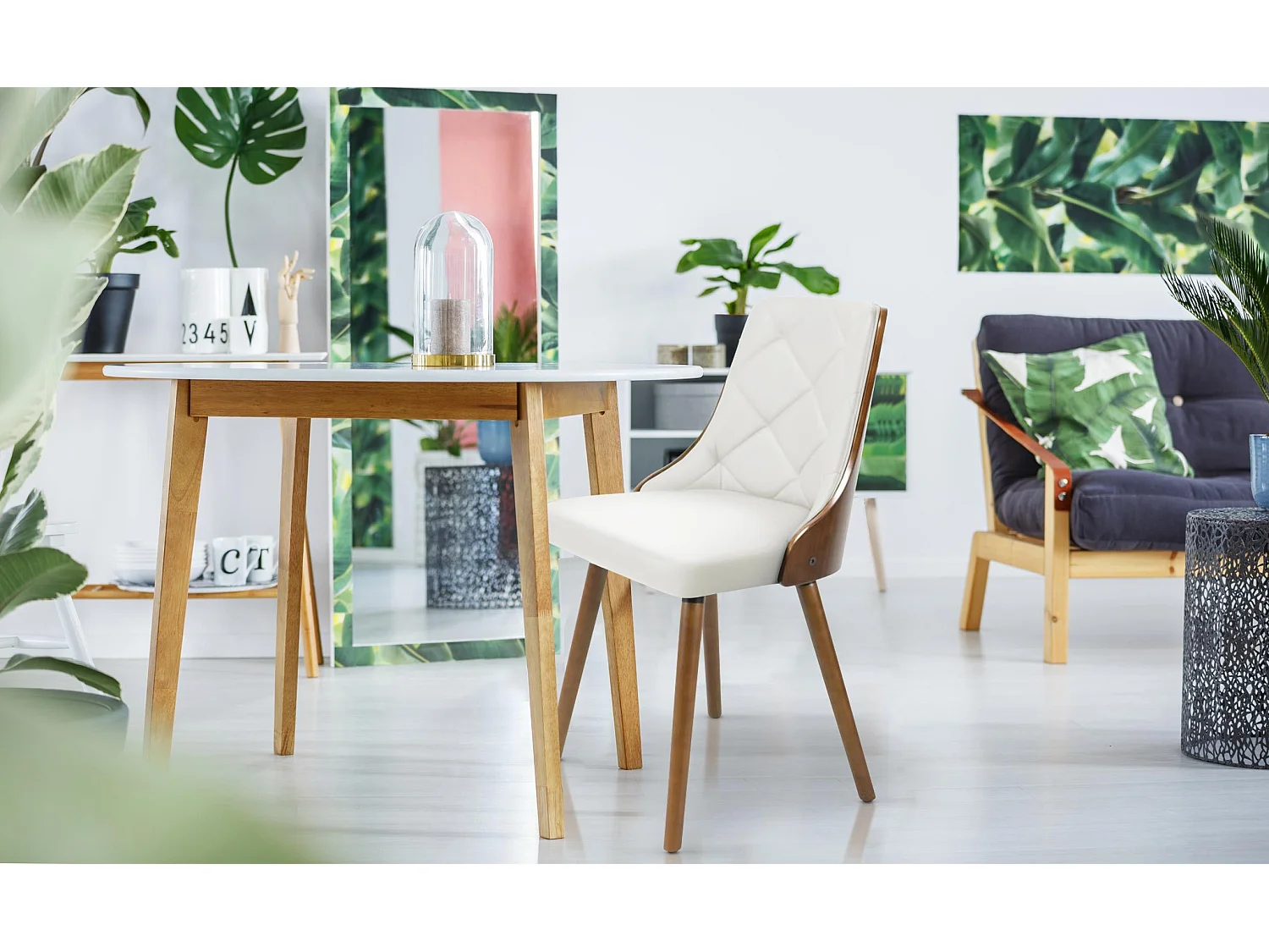 Lot de 8 chaises scandinaves Lalix Bois Noisette et Blanc