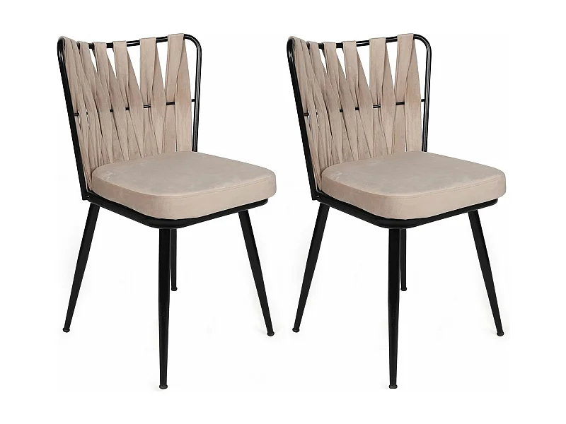 Lot de 2 chaises Scribe Métal Noir et Velours Blanc crème