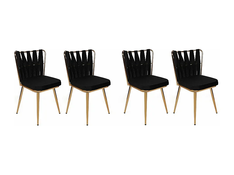 Lot de 4 chaises Scribe Métal Or et Velours Noir