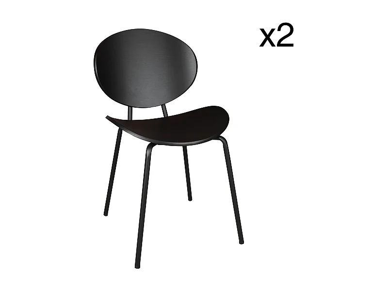 Now's Home - Lot De 2 Chaises En Bois Et Pieds En Metal Noir