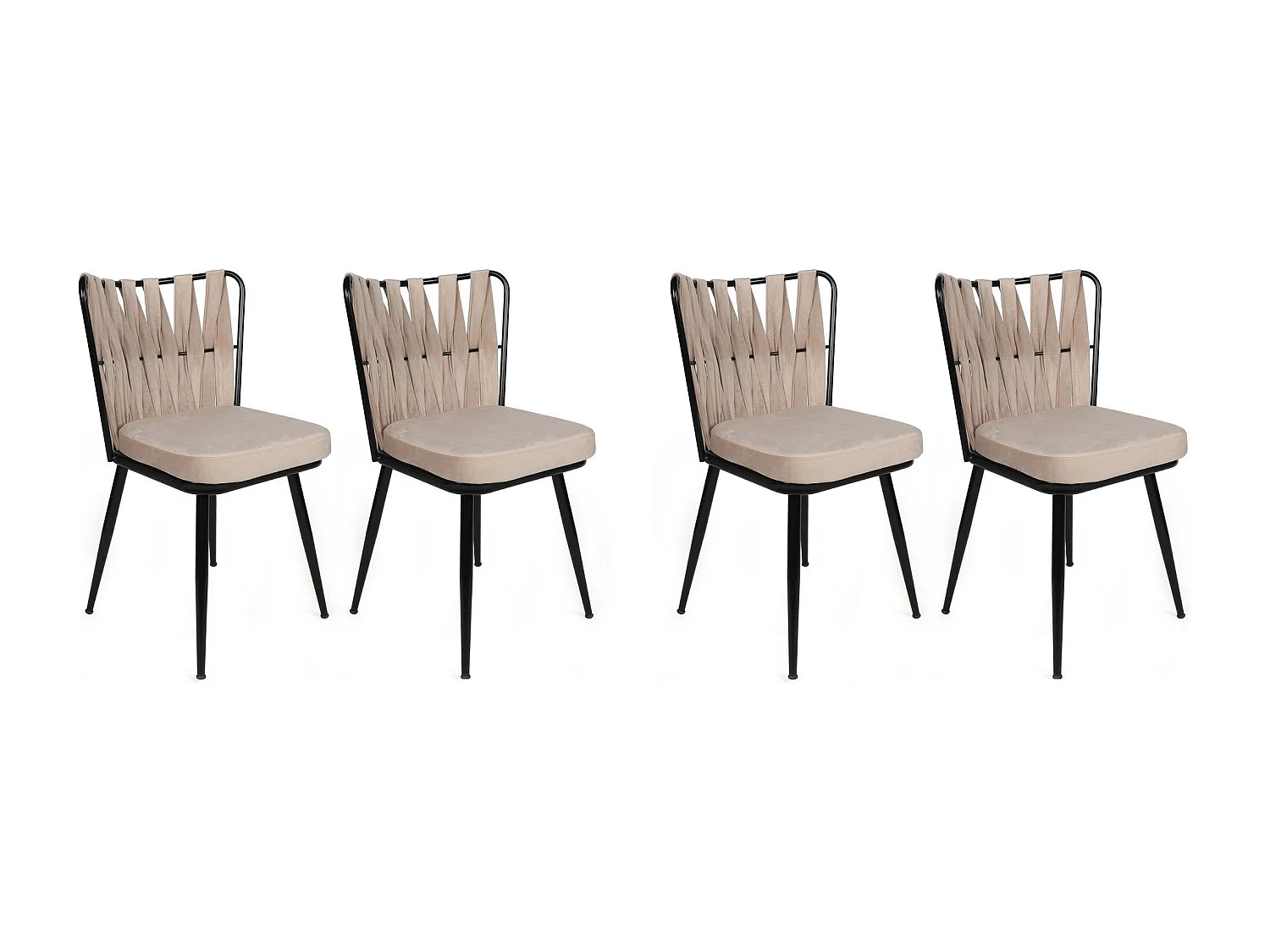 Lot de 4 chaises Scribe Métal Noir et Velours Blanc crème