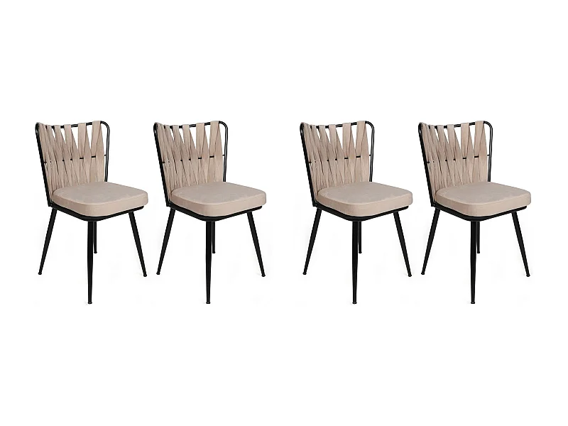 Lot de 4 chaises Scribe Métal Noir et Velours Blanc crème