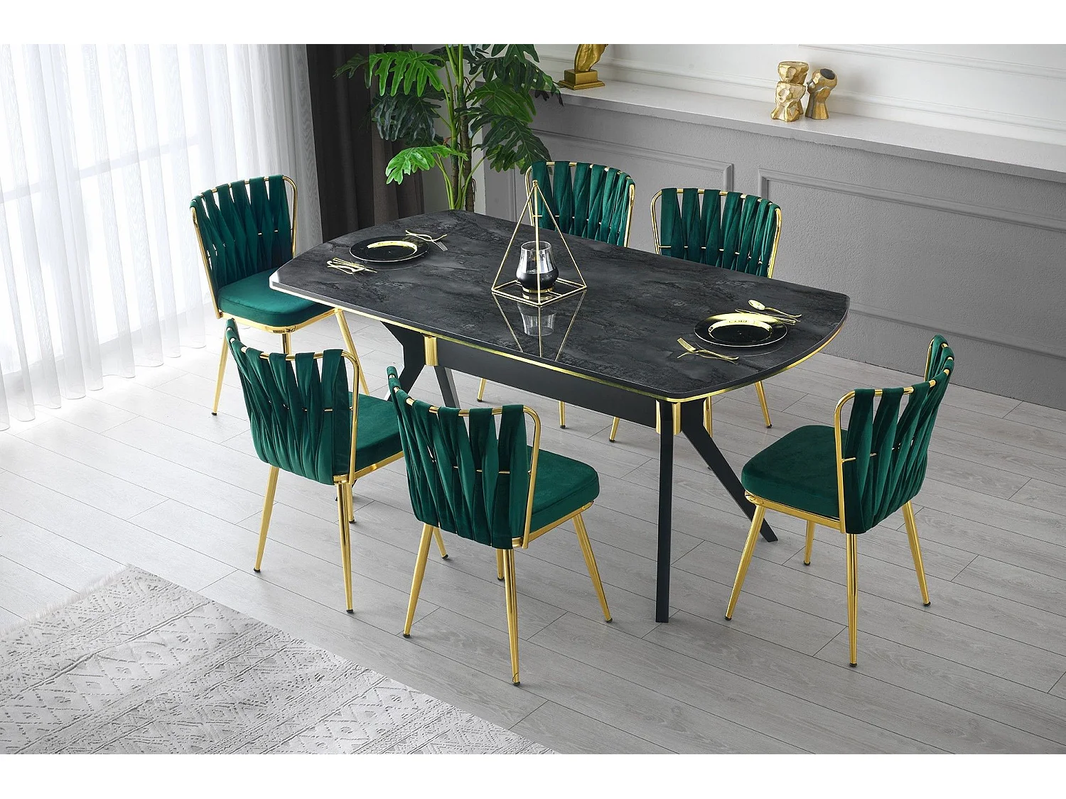 Lot de 4 chaises Scribe Métal Or et Velours Vert