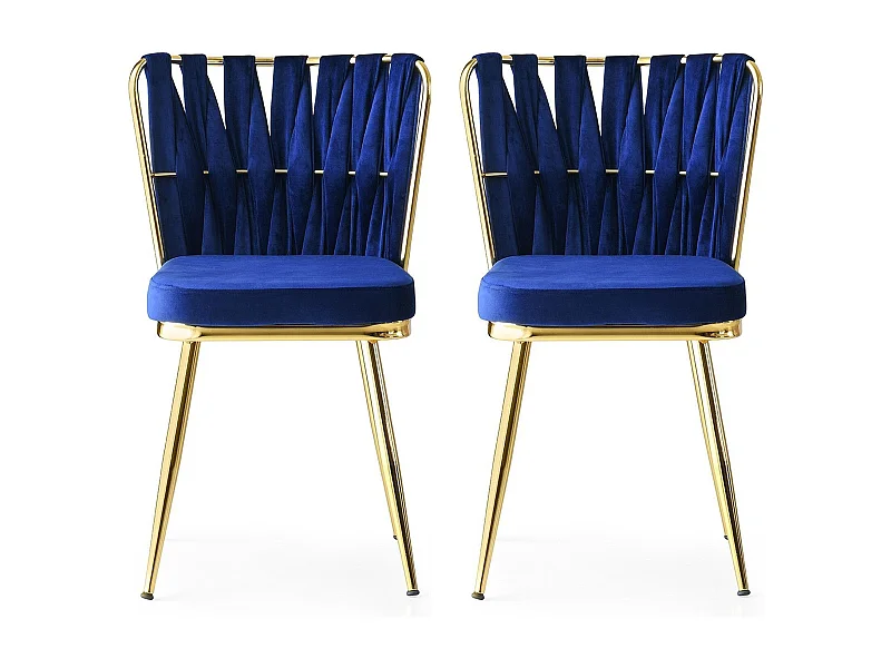 Lot de 2 chaises Scribe Métal Or et Velours Bleu