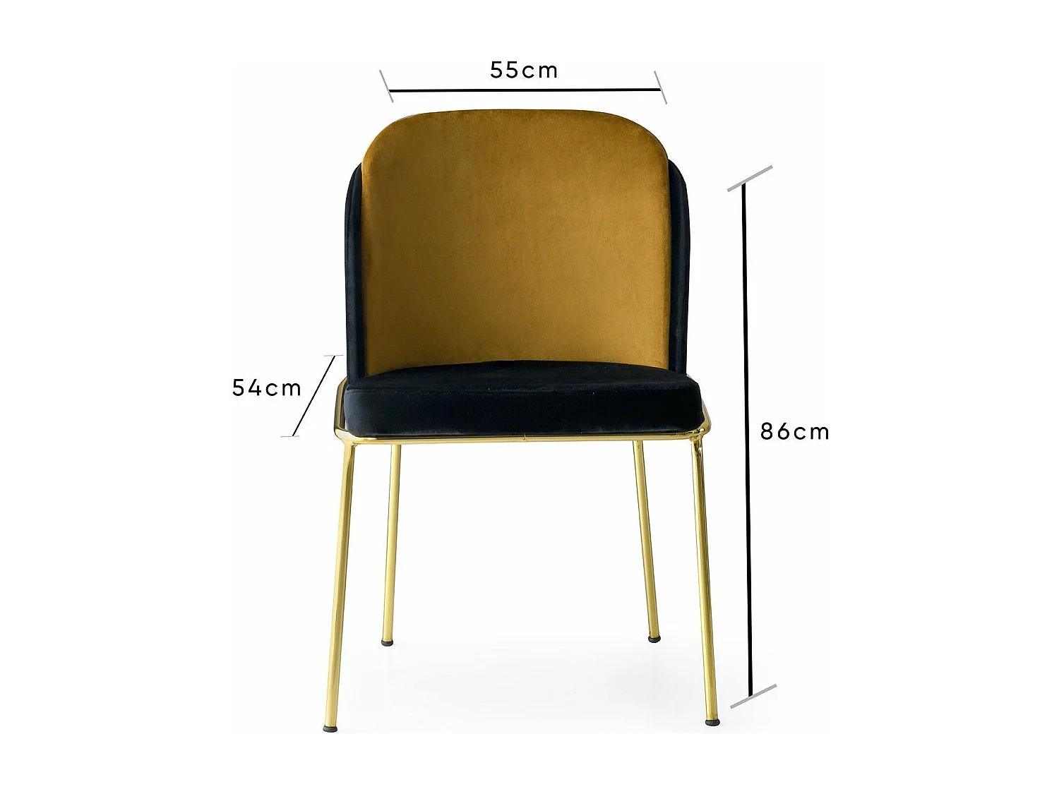 Conjunto de sillas Kailua 1649, Negro|Dorado, 86x54x55cm, Tapiz, Metálico